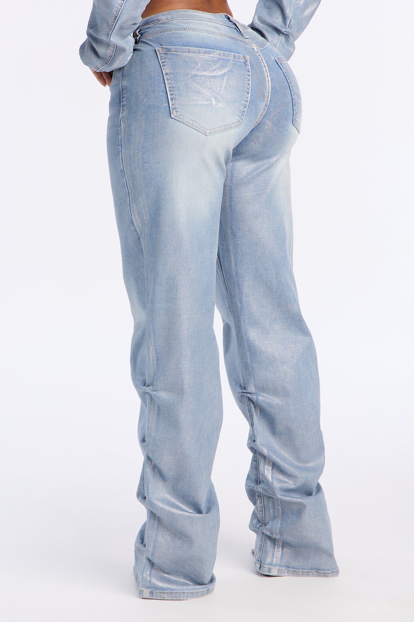 Frenchie Foil Stacked Slim Jeans - Light Wash