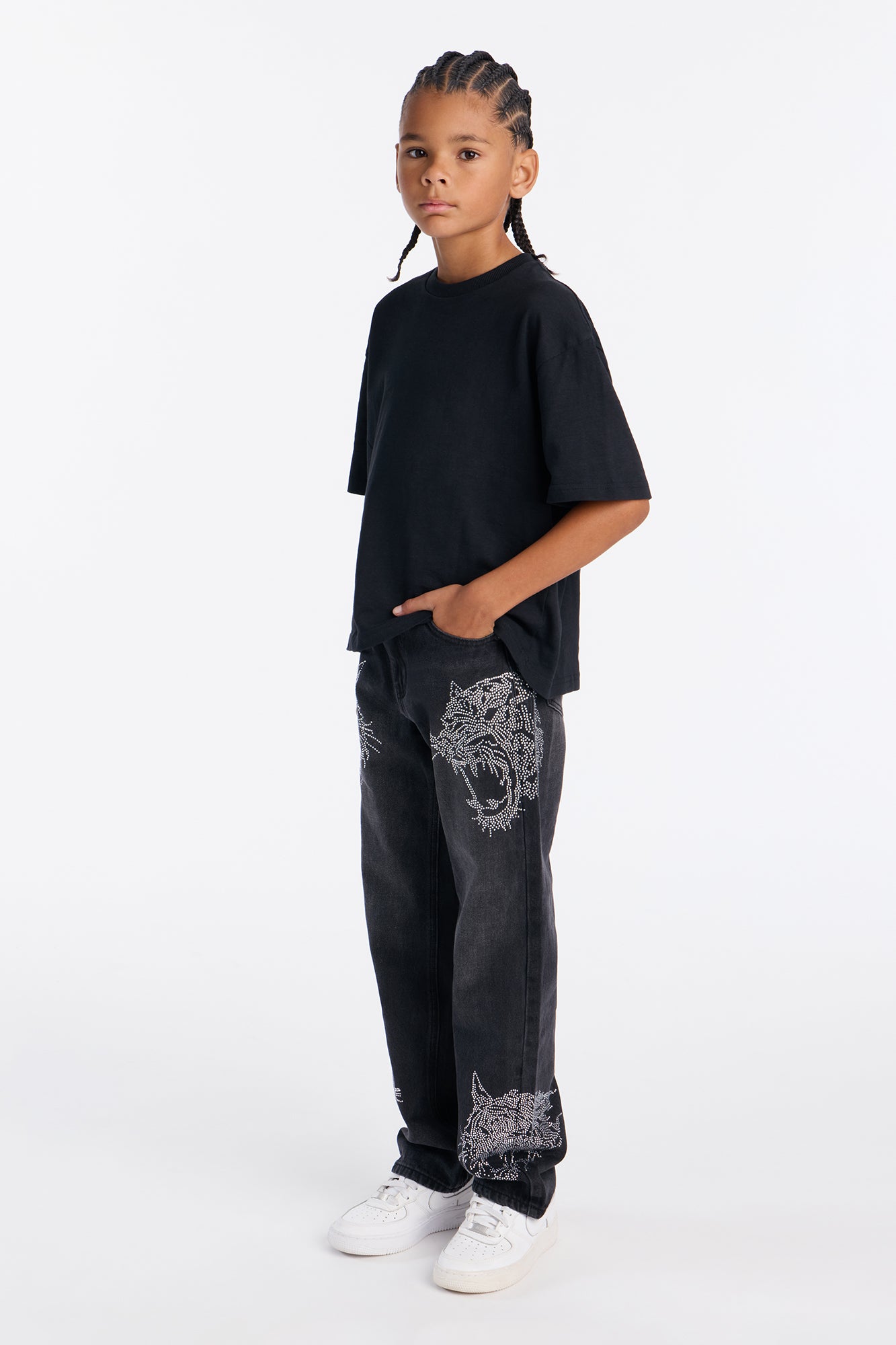 Mini Baggy Tiger Rhinestone Jean - Black Wash