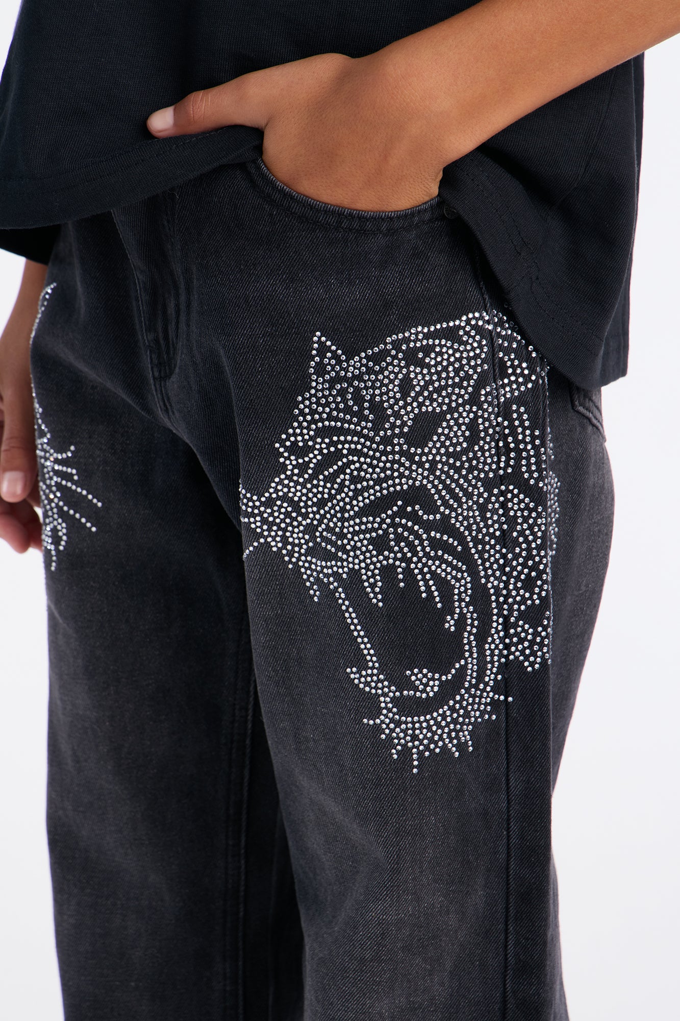 Mini Baggy Tiger Rhinestone Jean - Black Wash