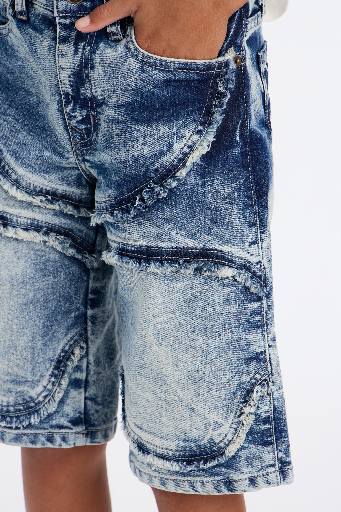 Mini Making Progress Moto Denim Shorts - Bleach Blue Wash