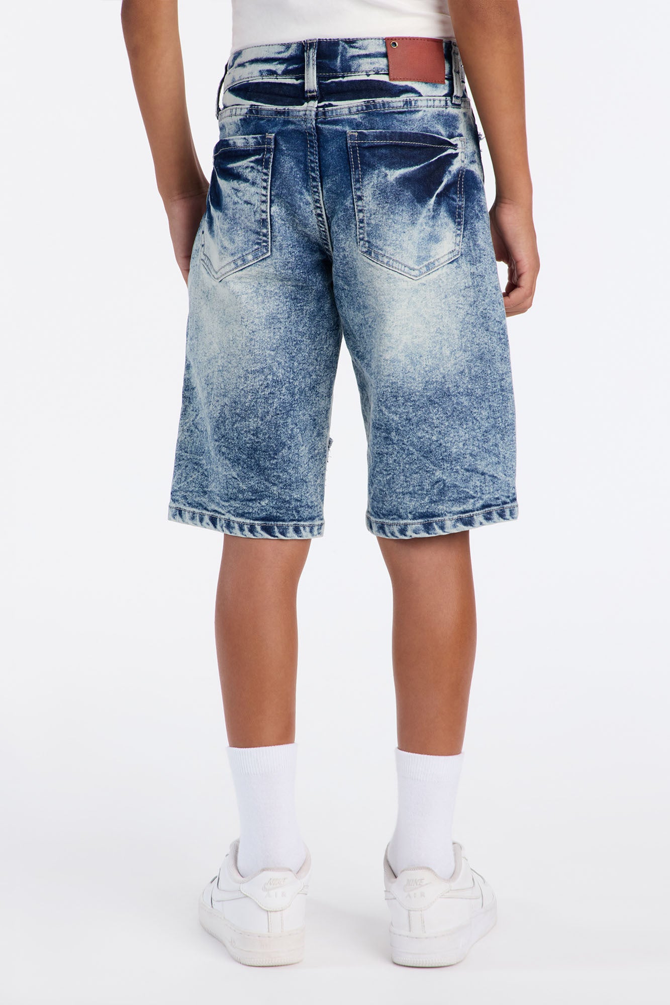 Mini Making Progress Moto Denim Shorts - Bleach Blue Wash