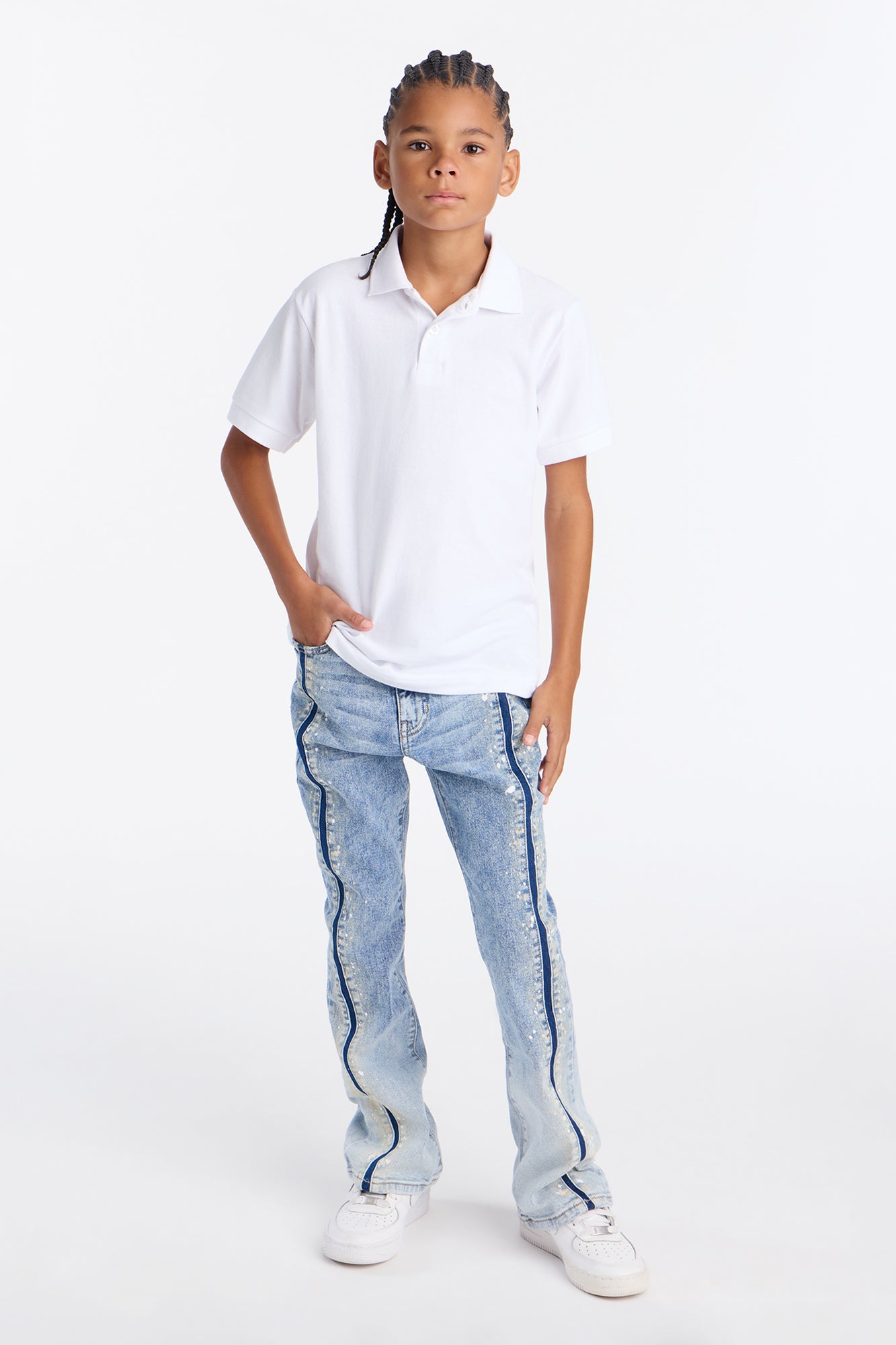 Mini Stacked Skinny Flare Paneled Paint Jean - Light Blue Wash