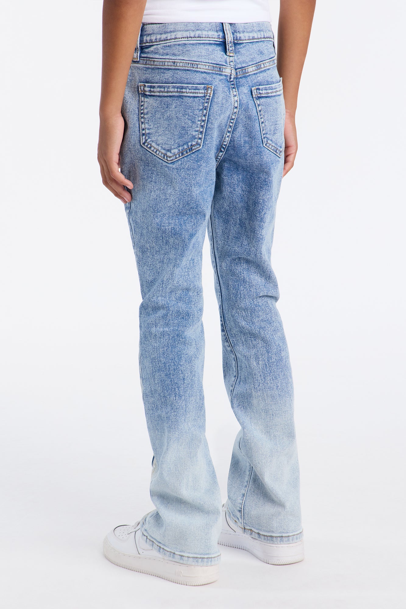 Mini Stacked Skinny Flare Paneled Paint Jean - Light Blue Wash
