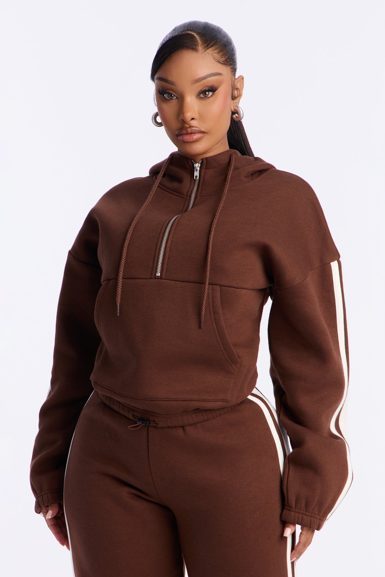The Amara Fleece Sweatshirt Quarter Zip Up - Brown