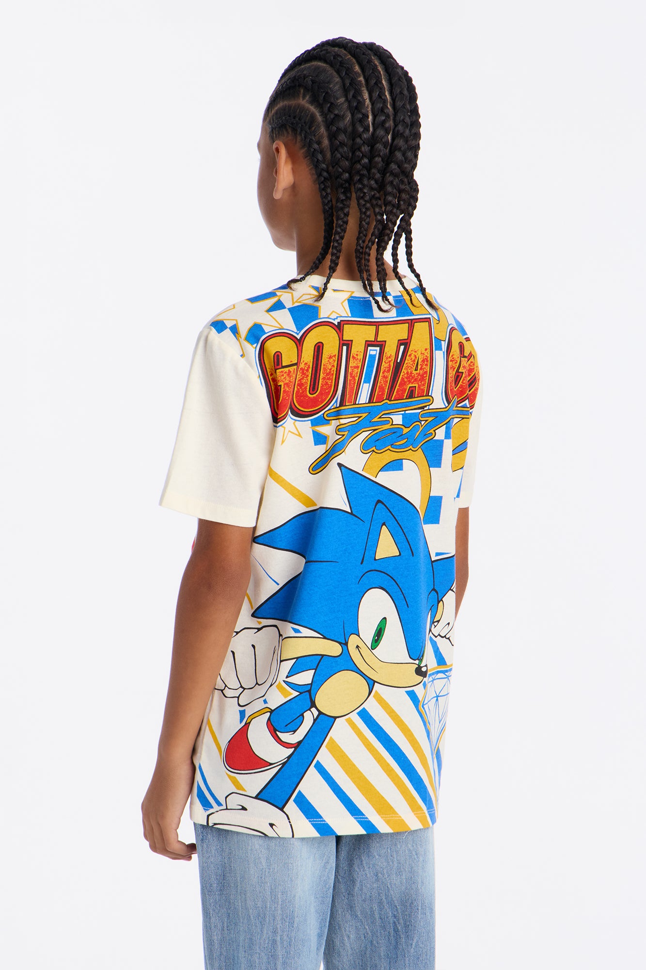 Mini Sonic Gotta Go Fast Oversized Front/Back Short Sleeve Tee - Ivory