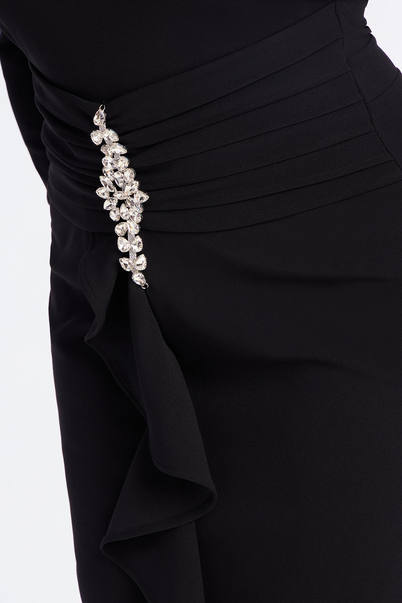 Mandy Long Sleeve Ruffle Midi Dress - Black