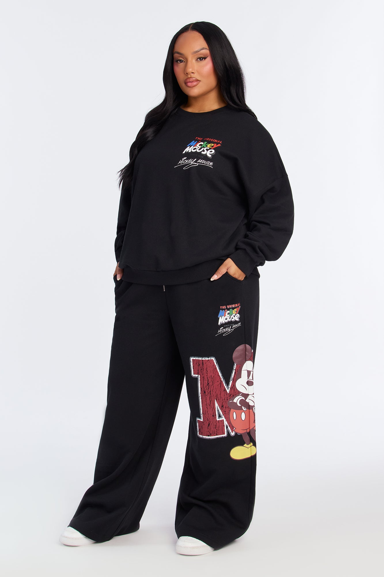 Mickey Mouse Fleece Wide Leg Pant - Black