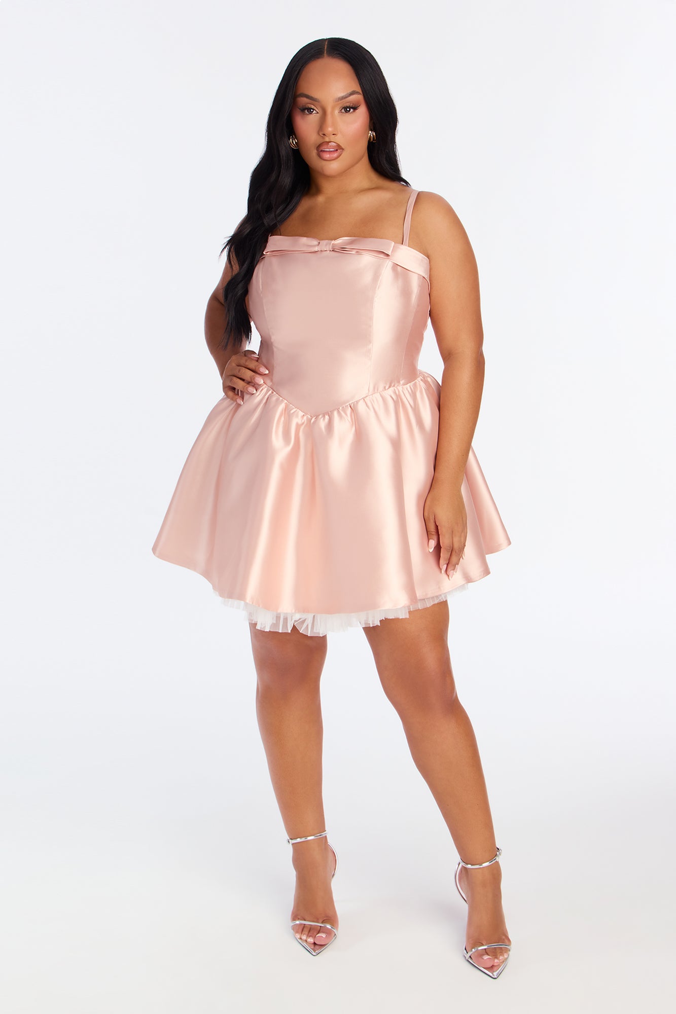 Ballerina Vibes Bow Satin Mini Dress - Pink