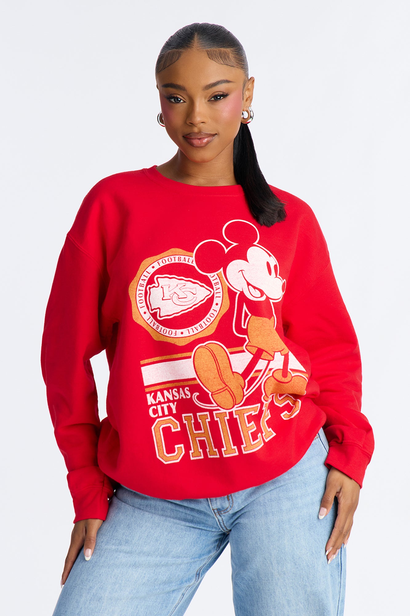 Mickey Mouse X NFL Kansas City Chiefs Fleece Crew Sweatshirt - Red