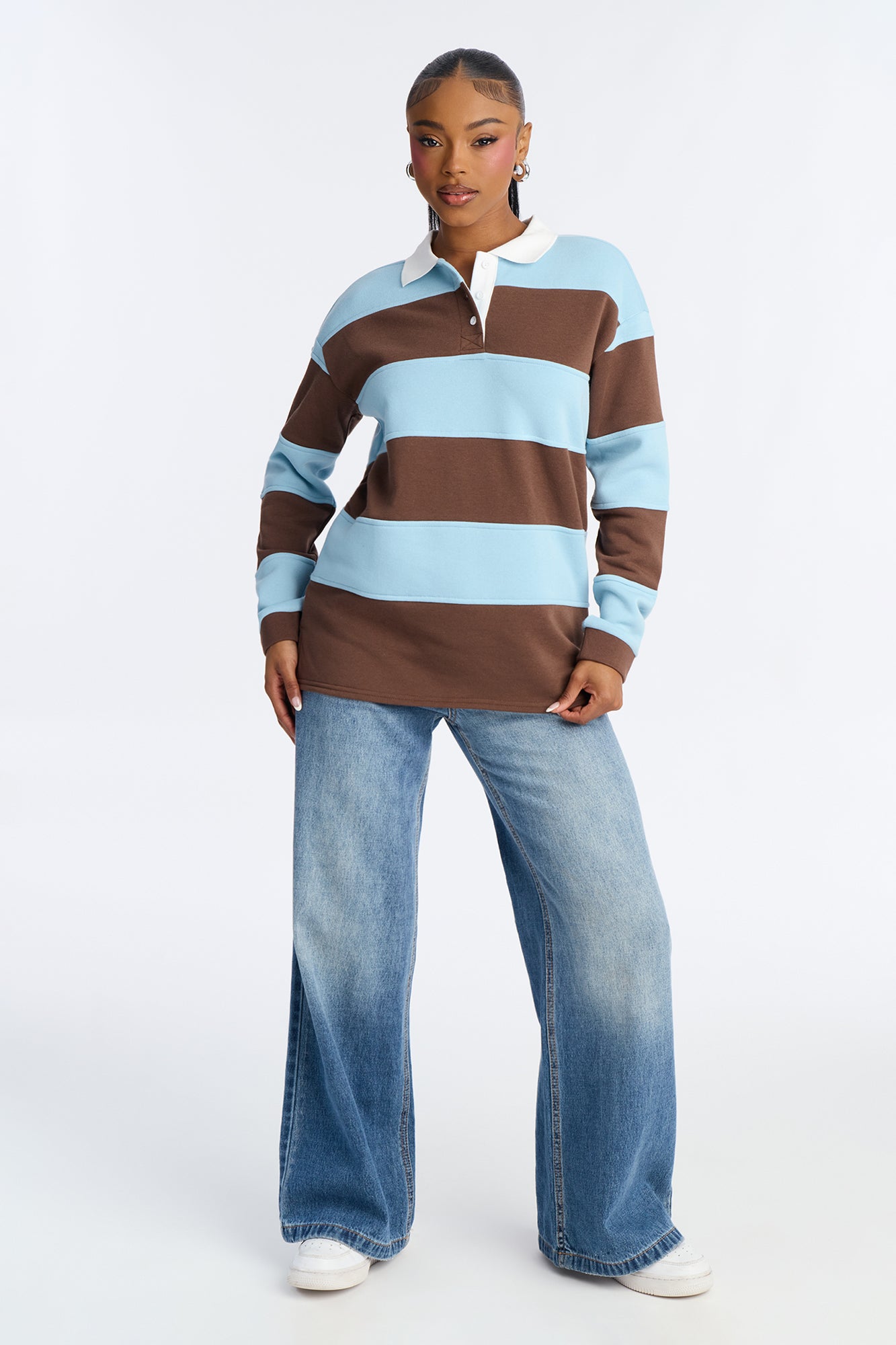 Katie Rugby Striped Polo - Brown/combo