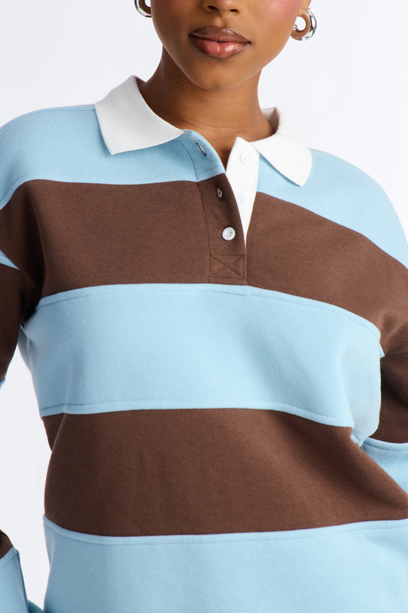 Katie Rugby Striped Polo - Brown/combo