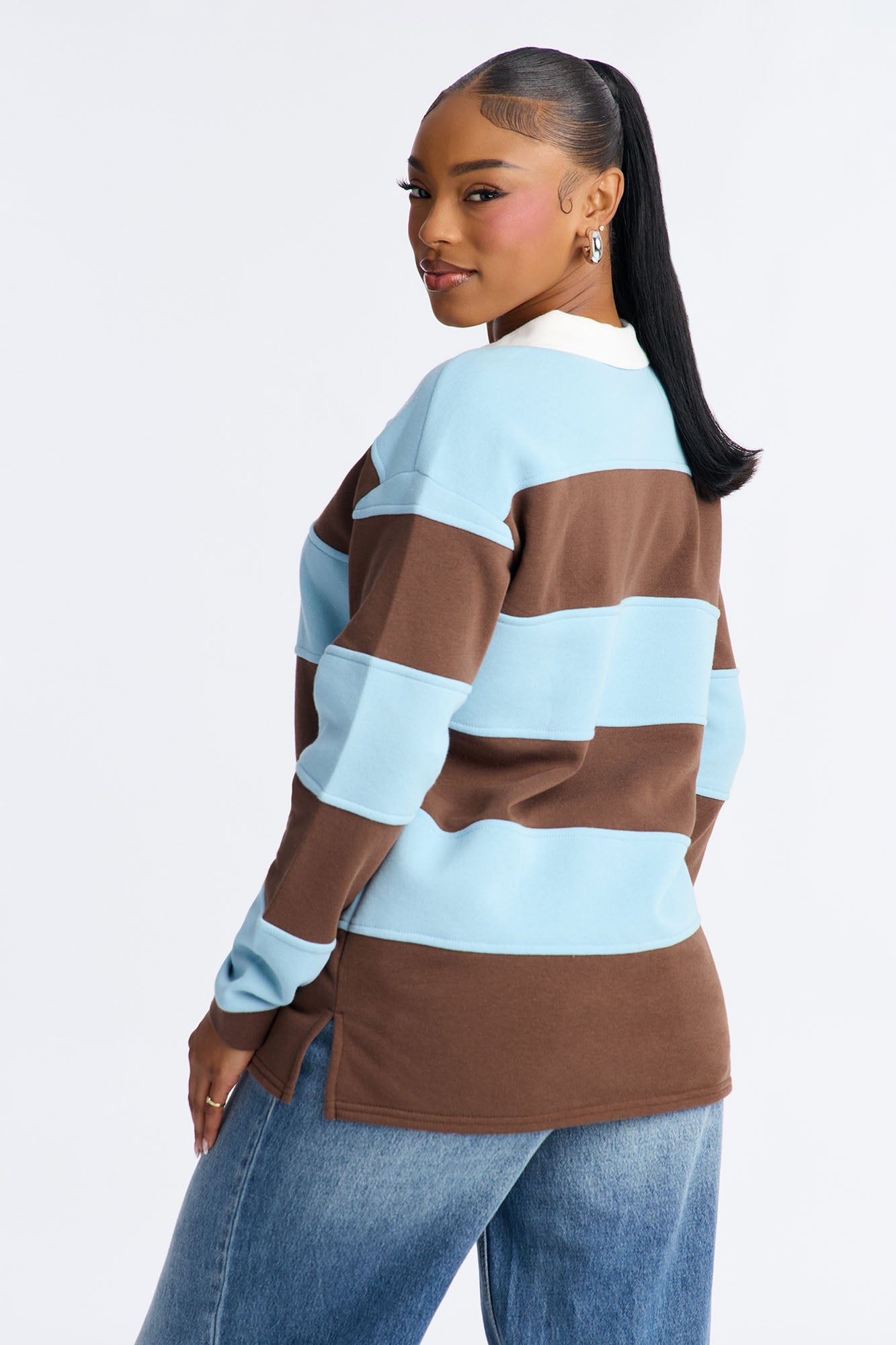 Katie Rugby Striped Polo - Brown/combo