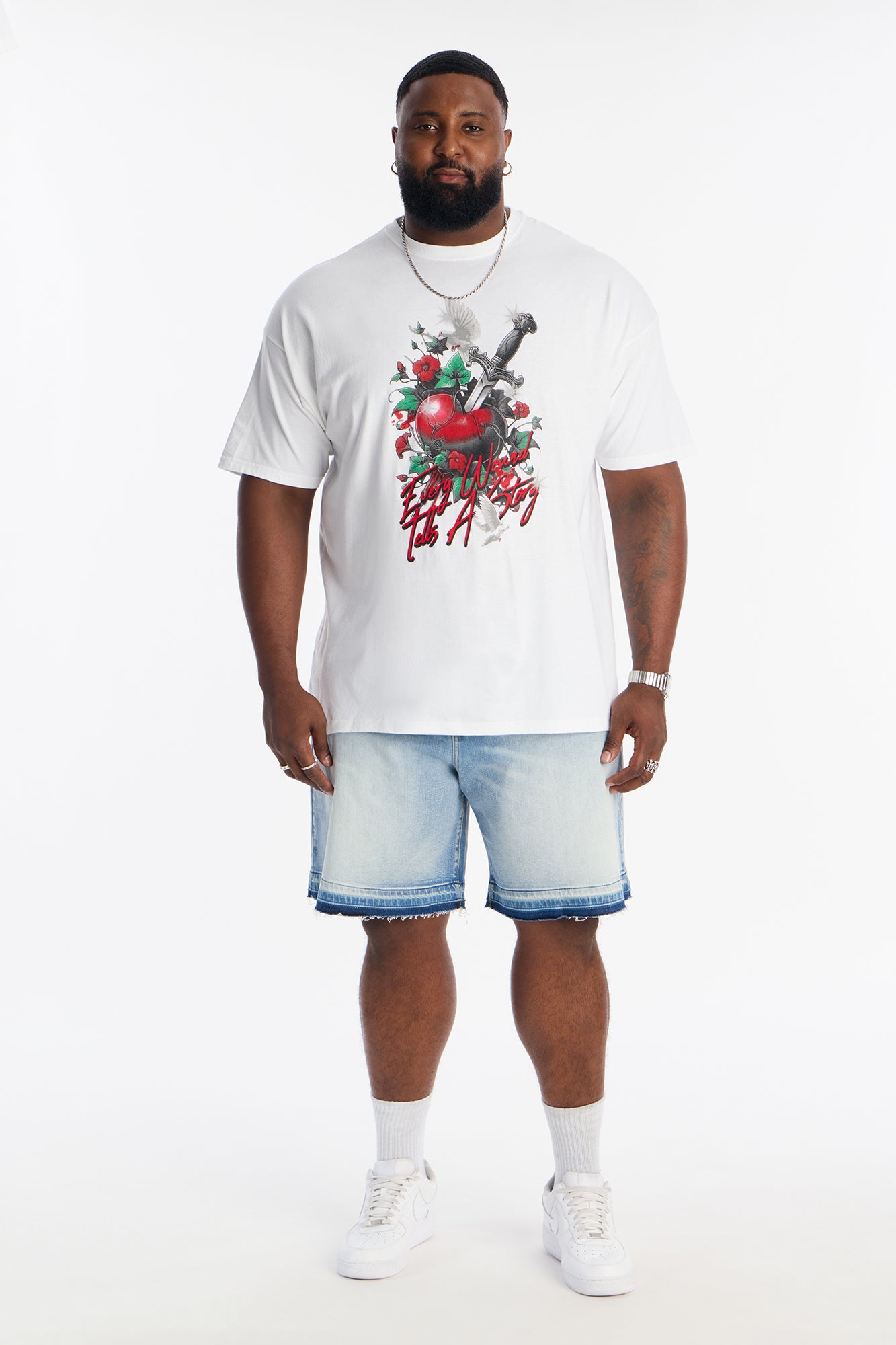 Pierced Heart Short Sleeve Tee - White