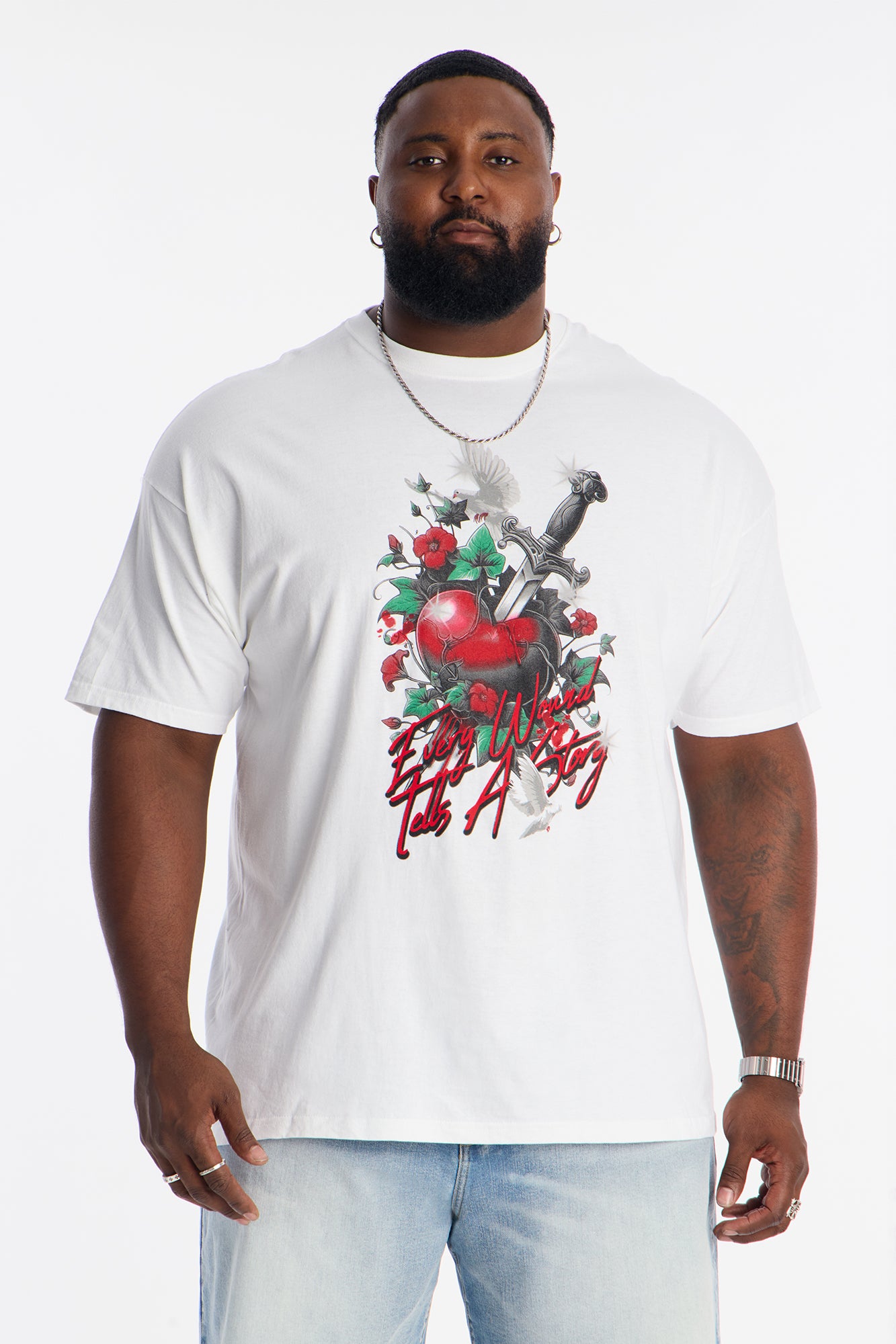 Pierced Heart Short Sleeve Tee - White