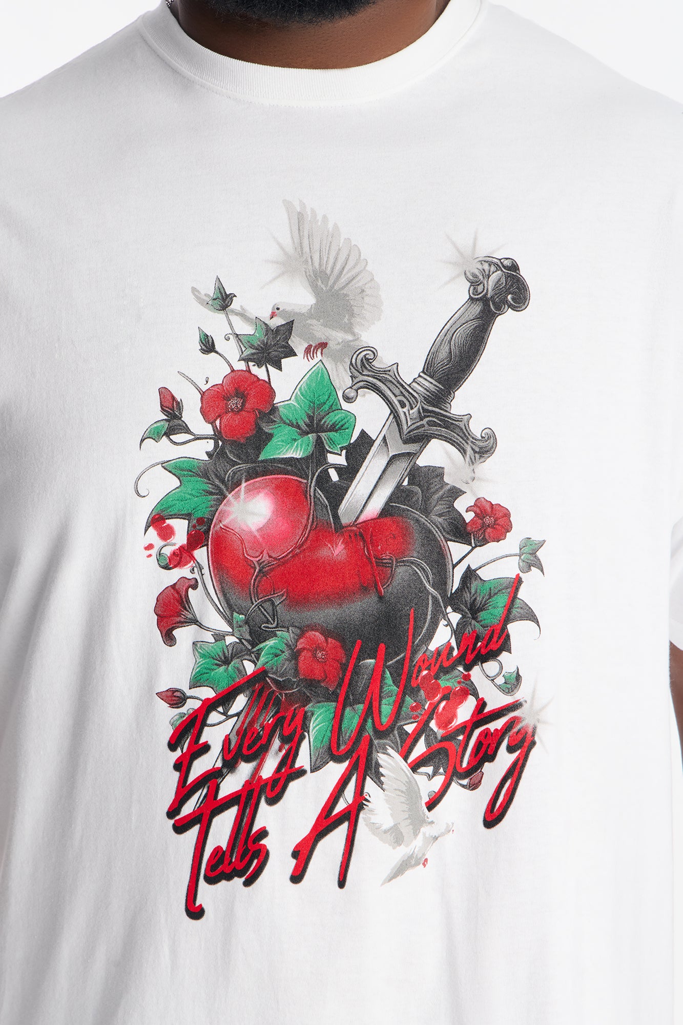 Pierced Heart Short Sleeve Tee - White