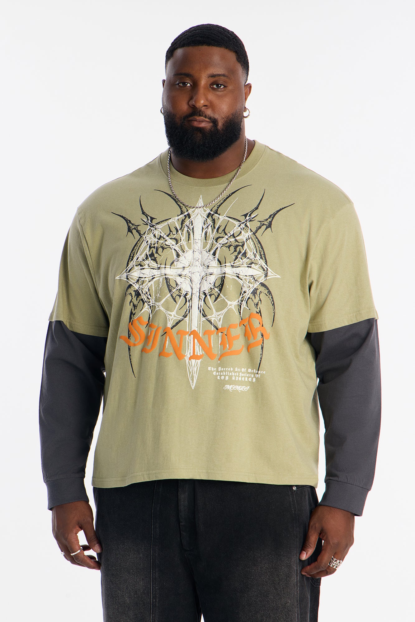 Once A Sinner 2fer Long Sleeve Tee - Green
