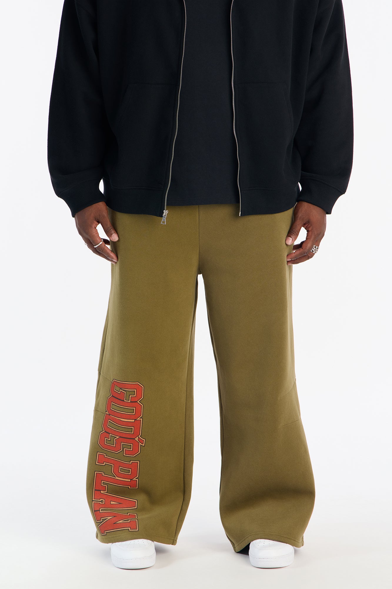 Gods Plan Wide Leg Sweatpants - Olive