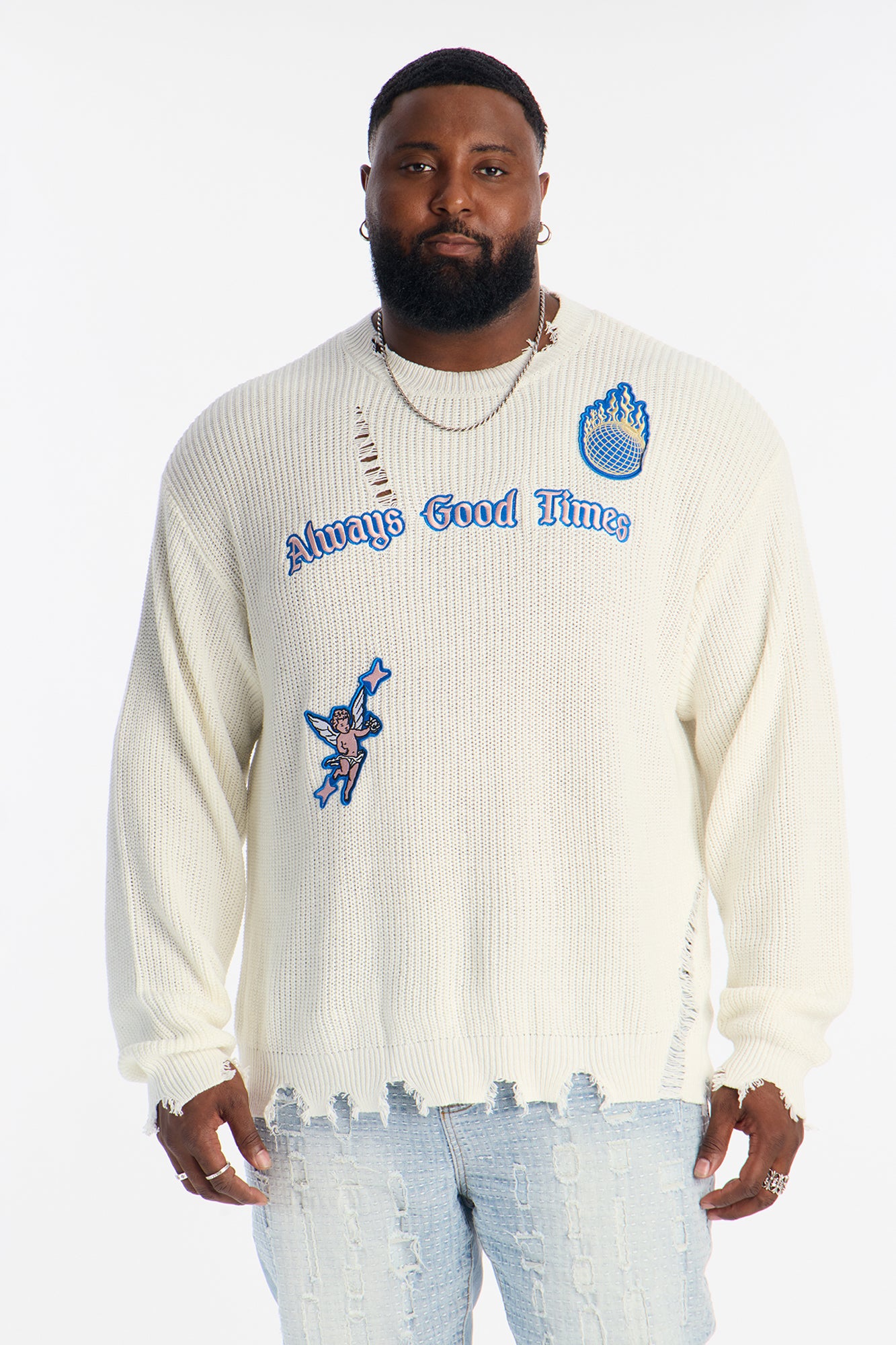 Always Good Times Distressed Sweater - Off White