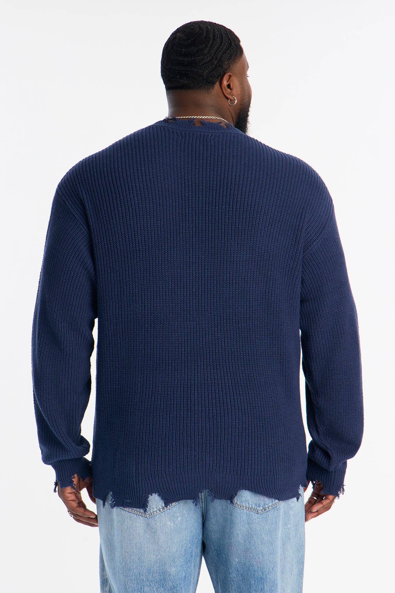 The Big Apple Distressed Sweater - Navy