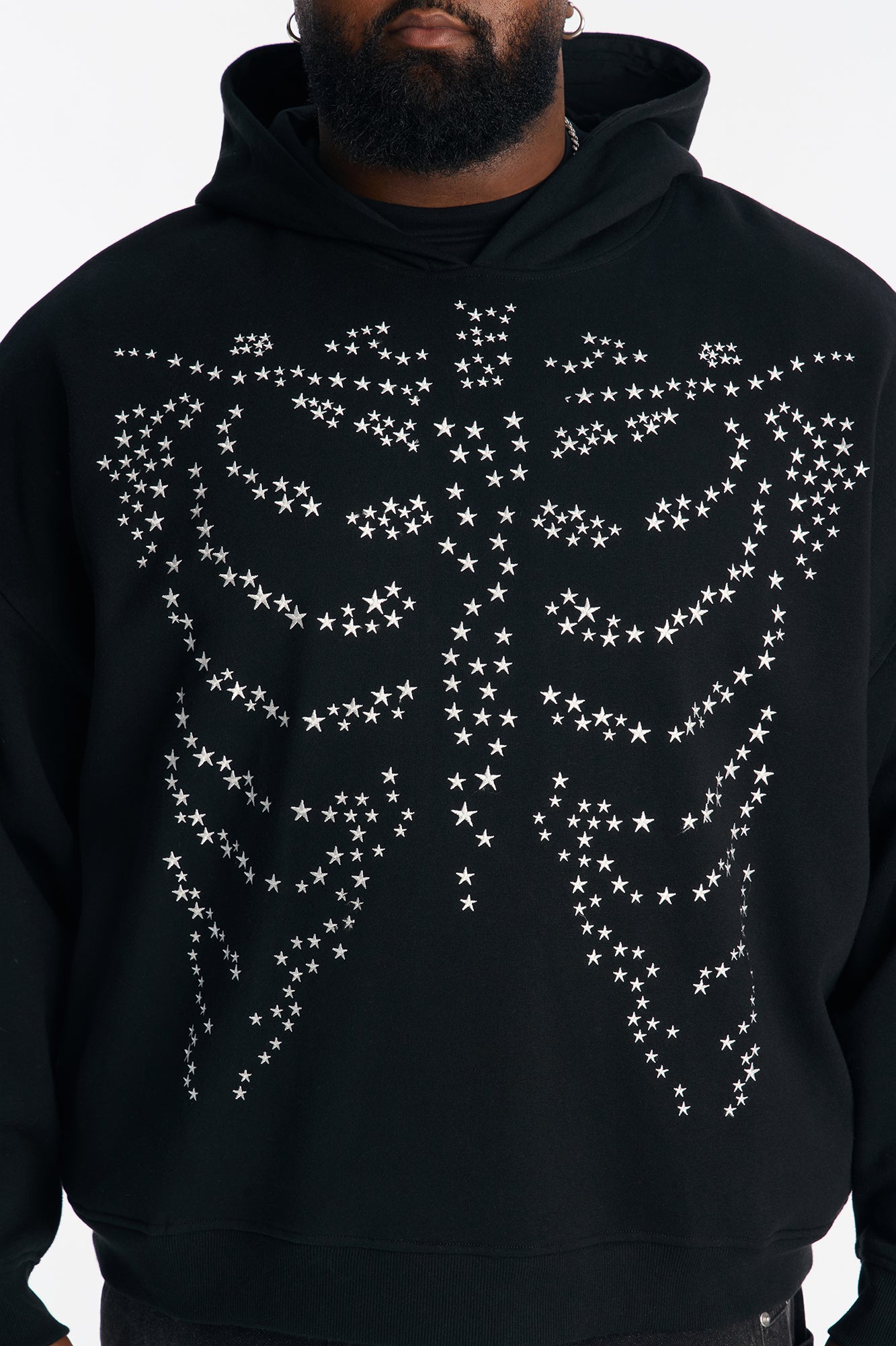 Skeleton Stars Embroidered Oversized Hoodie - Black
