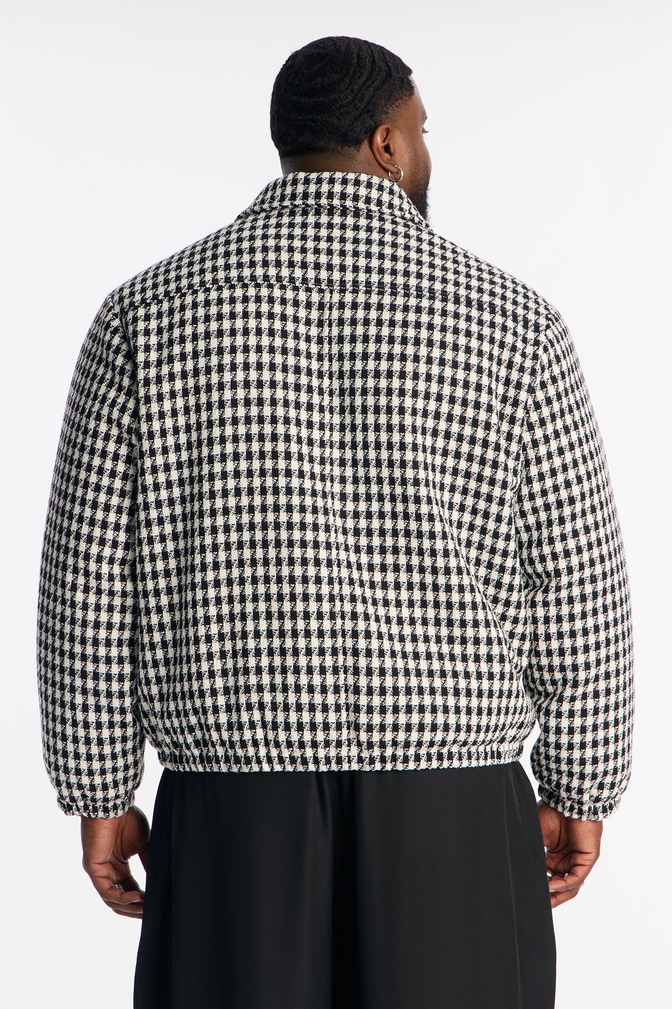 Ludlow Checkered Tweed Padded Bomber Jacket - Black/White
