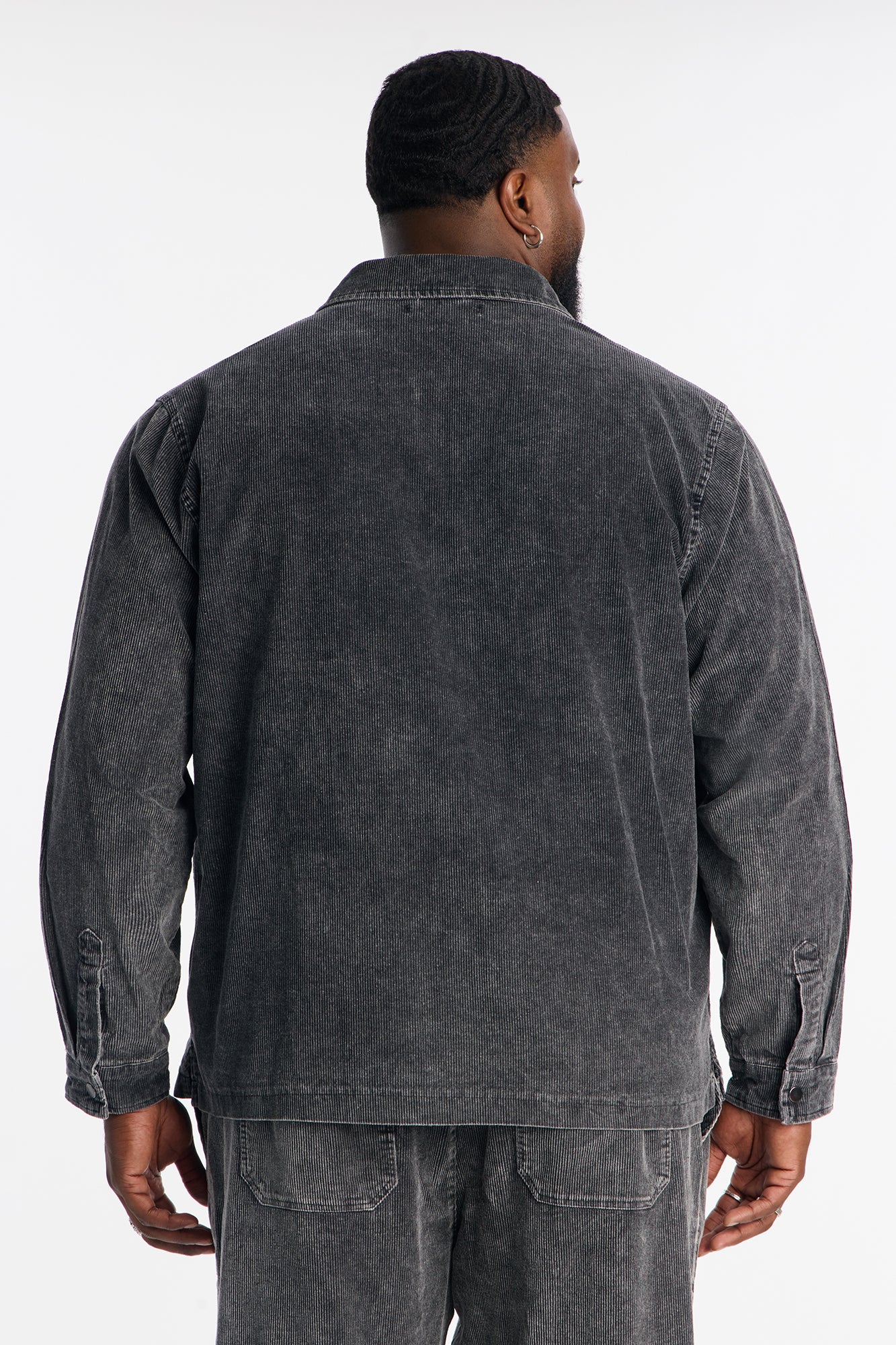 Chi Town Corduroy Button Up Shirt - Acid Wash Black