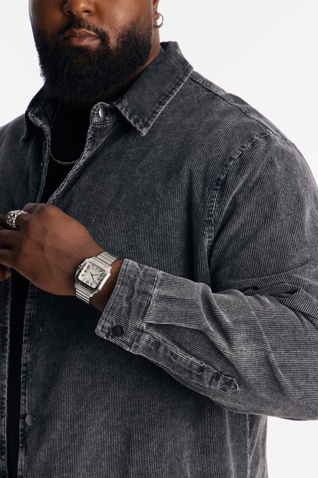 Chi Town Corduroy Button Up Shirt - Acid Wash Black