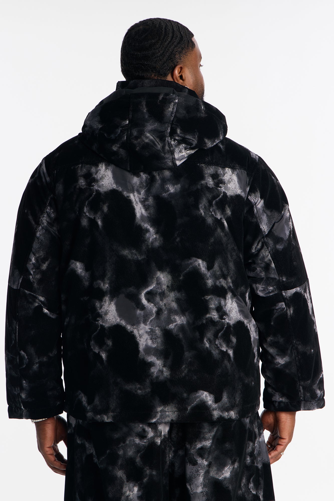 Padded Flocked Marble Ski Jacket - Black