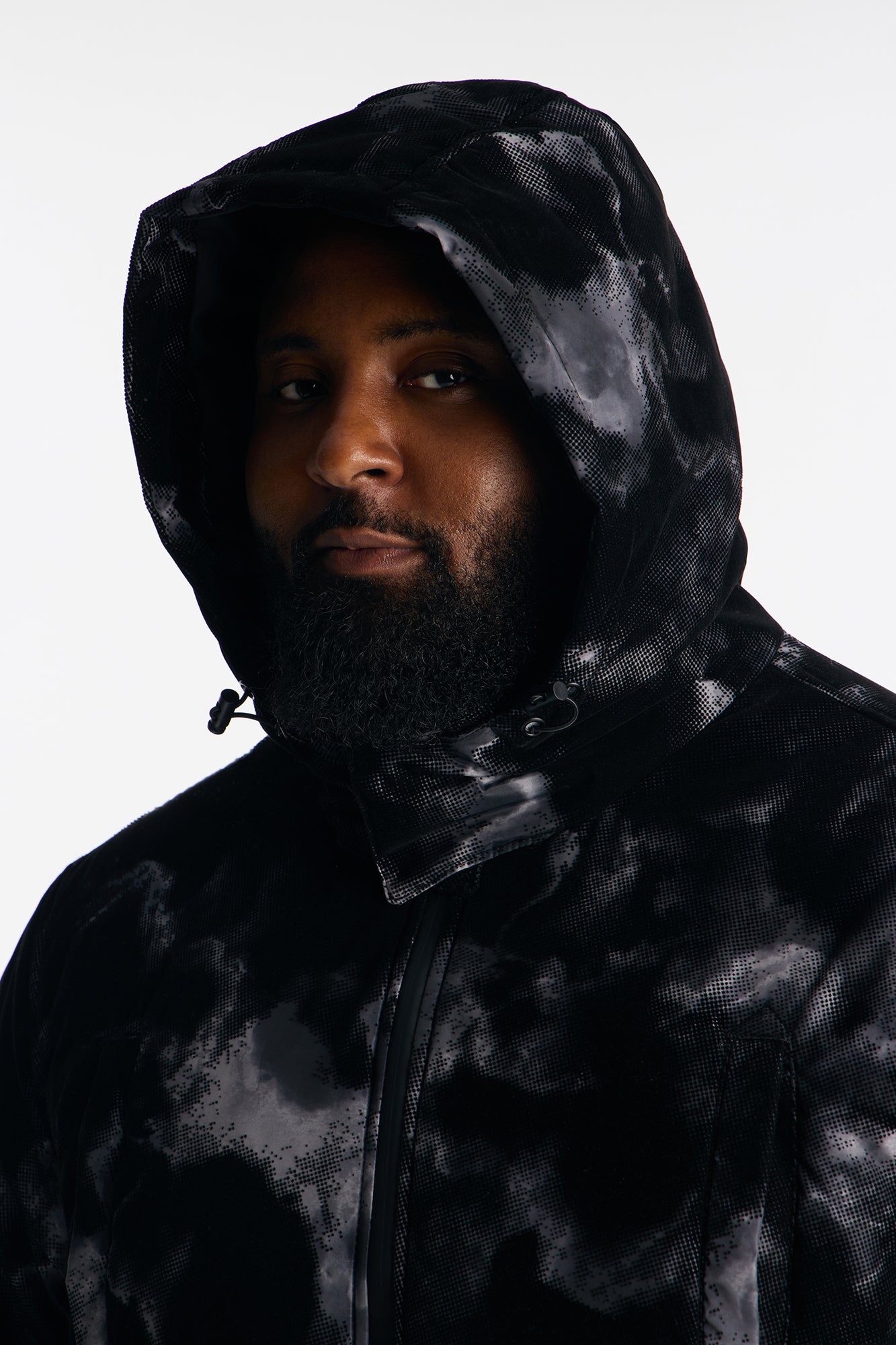 Padded Flocked Marble Ski Jacket - Black