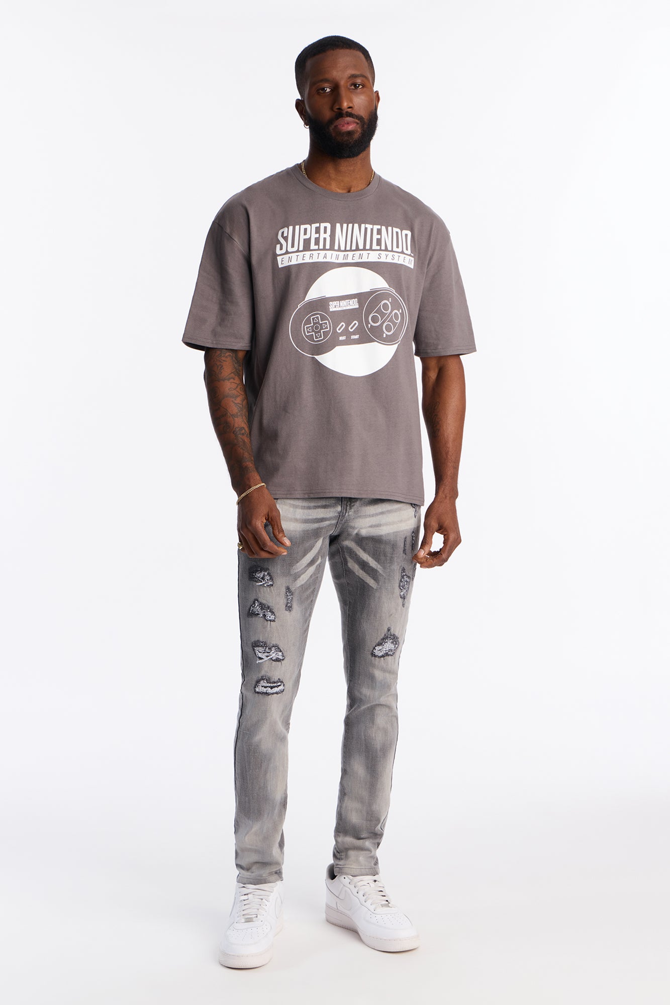 Skinny Distressed Cobain Jeans - Grey