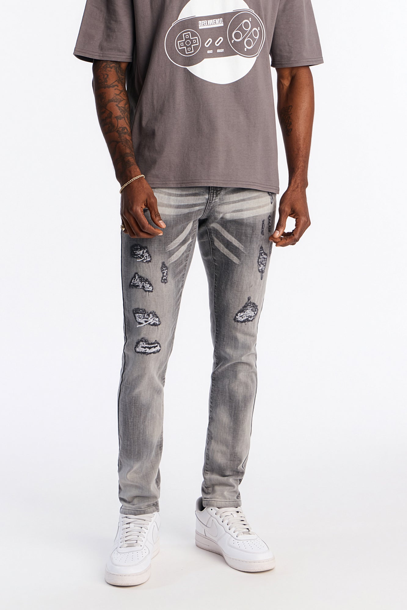 Skinny Distressed Cobain Jeans - Grey