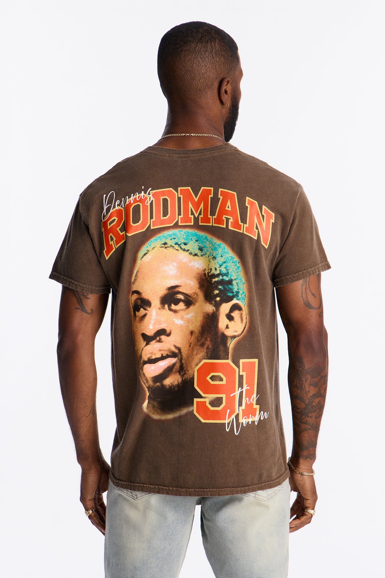 Dennis Rodman The Worm Vintage Washed Short Sleeve Tee - Chocolate