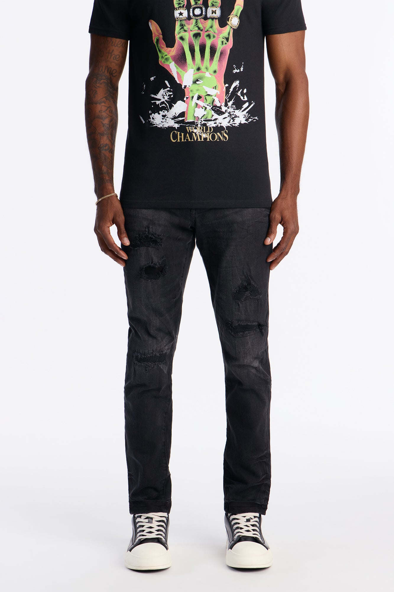 Skinny Distressed Garage Jeans - Black Wash