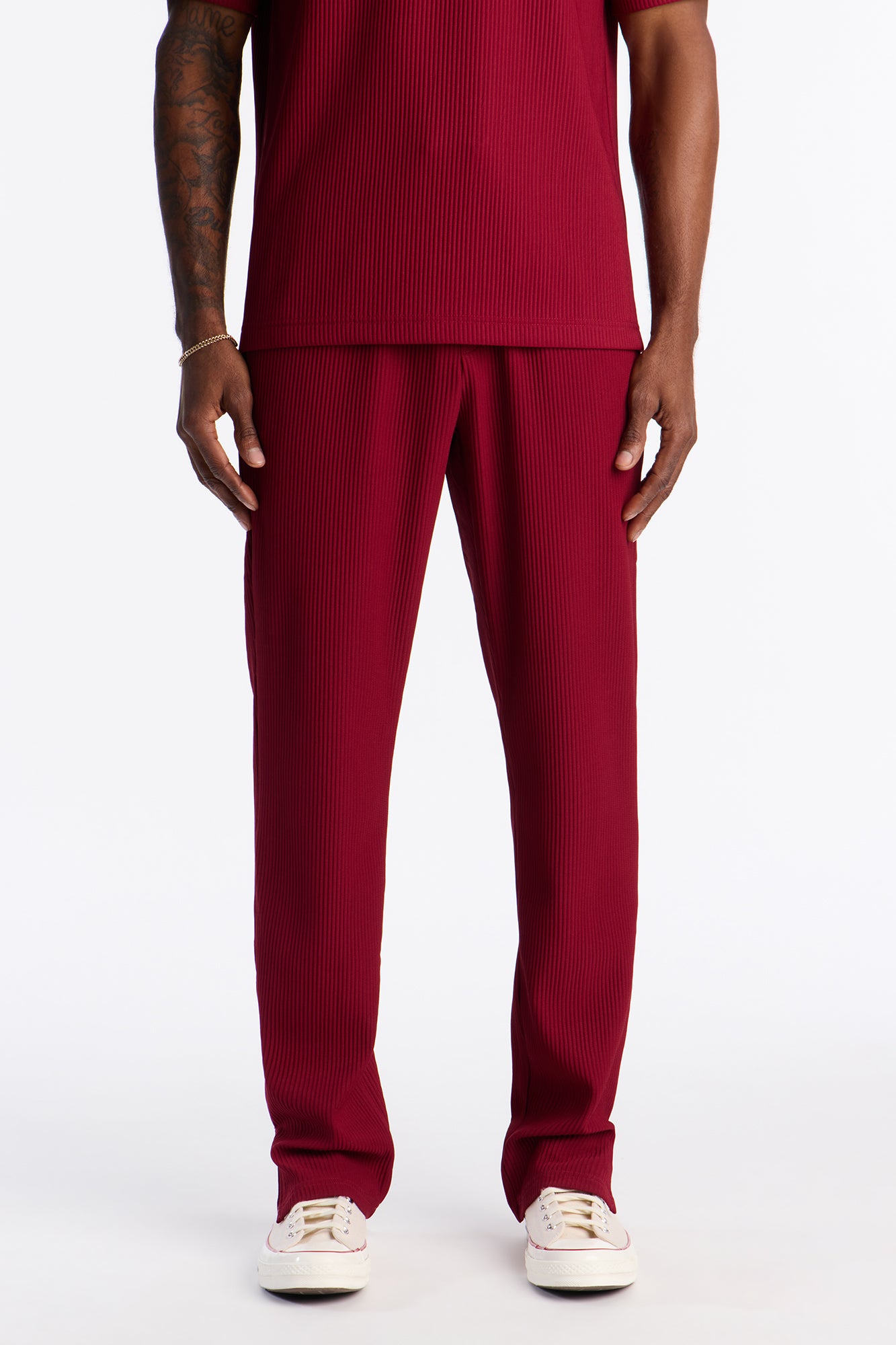 Show Up Slim Slit Pants - Burgundy