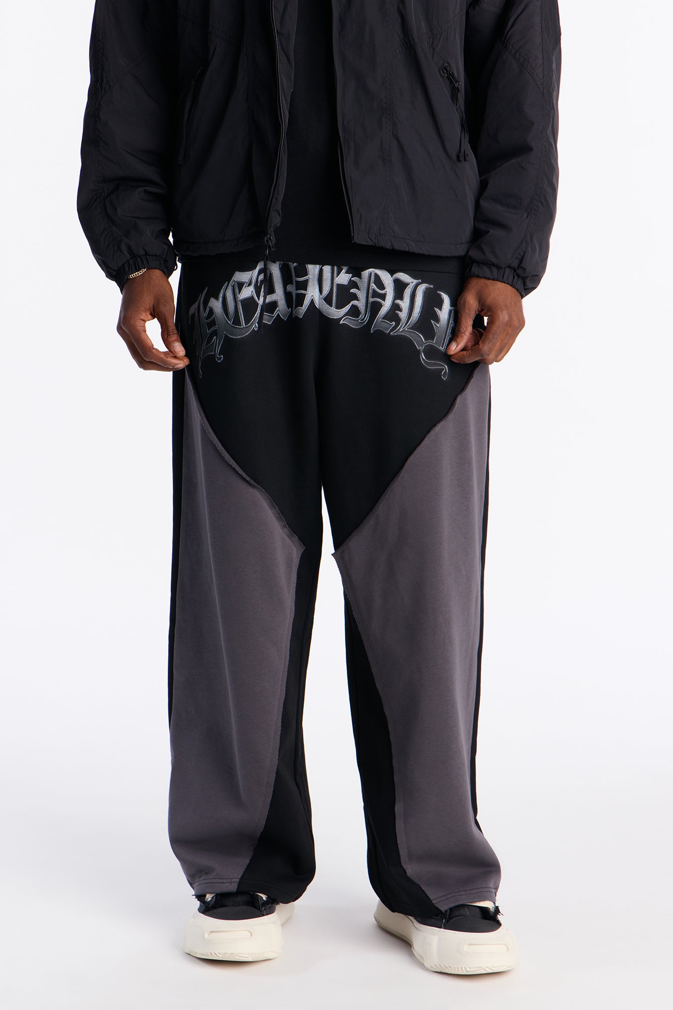 Heavenly Paneled Wide Leg Sweatpants - Black