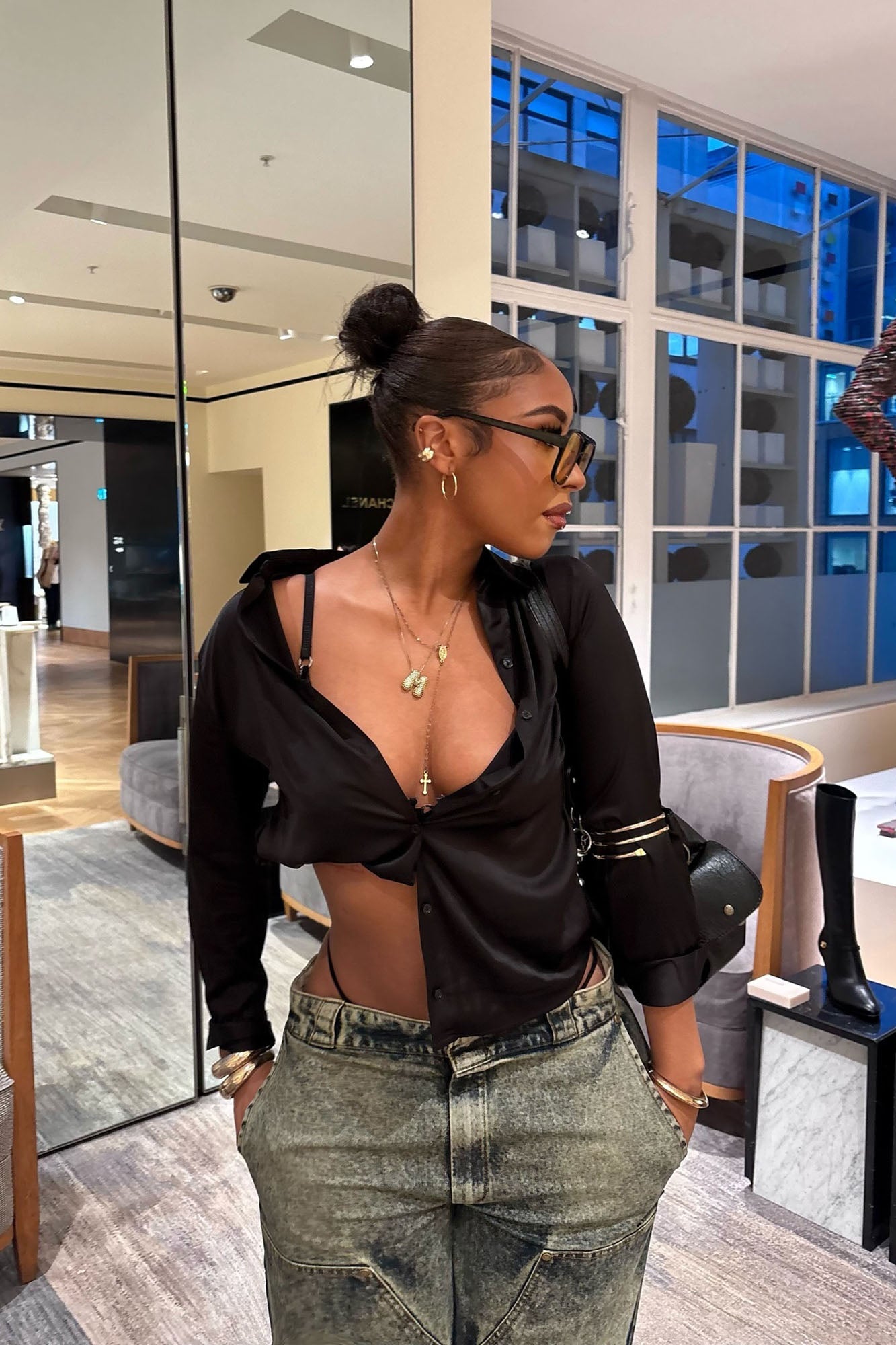 Feelin' Popular Satin Shirt - Black