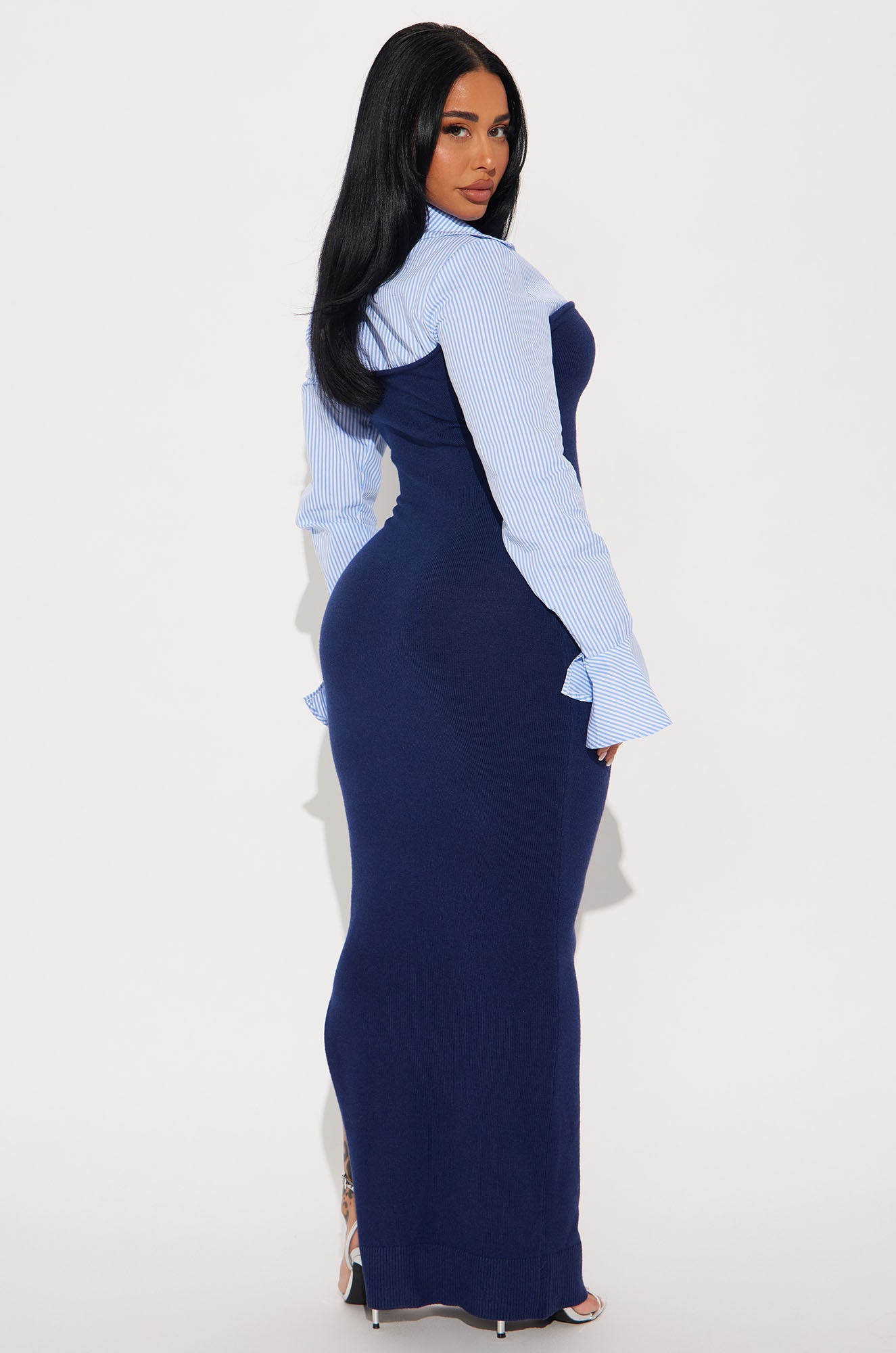 Maya Stripe Sweater Maxi Dress - Navy/combo