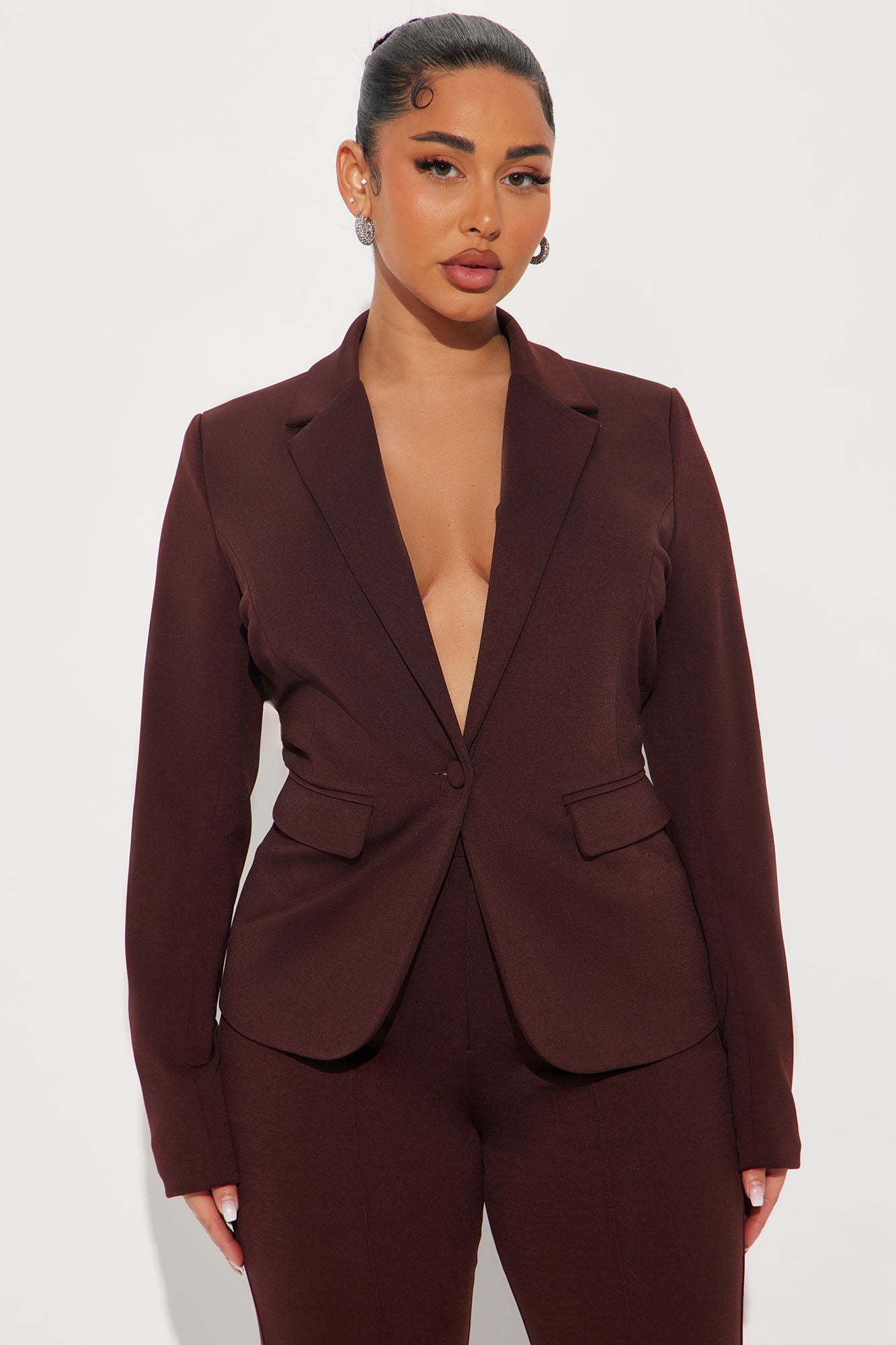 Business Per Usual Blazer Pant Set - Chocolate