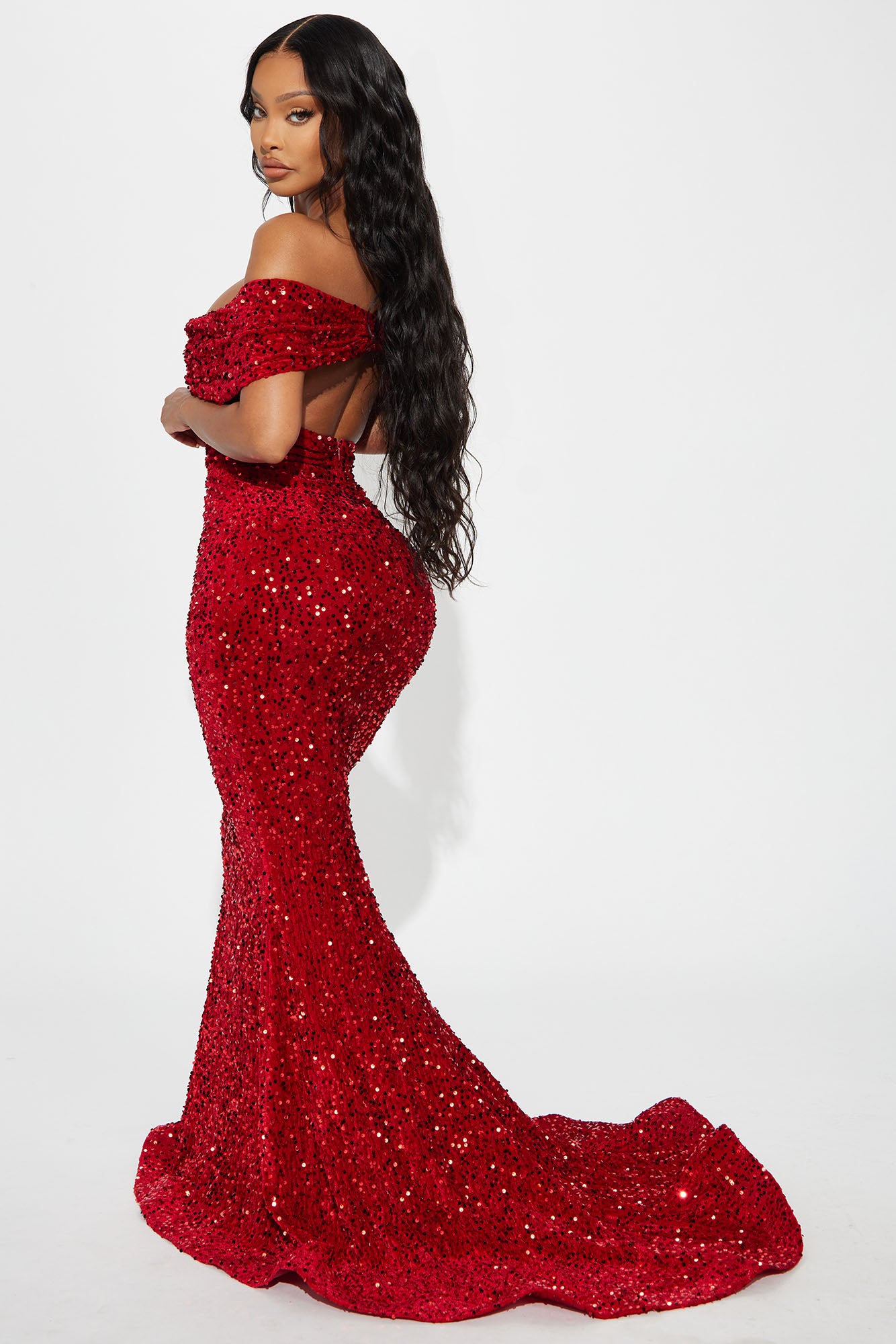 Elena Sequin Maxi Gown - Red