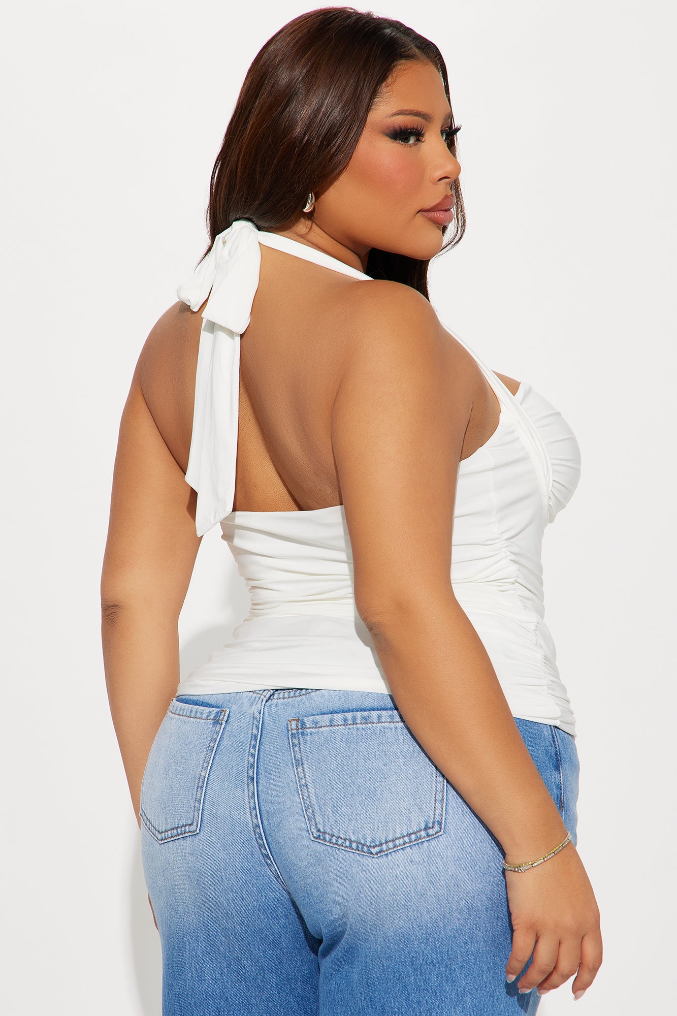 Just A Feeling Ruched Halter Top - White