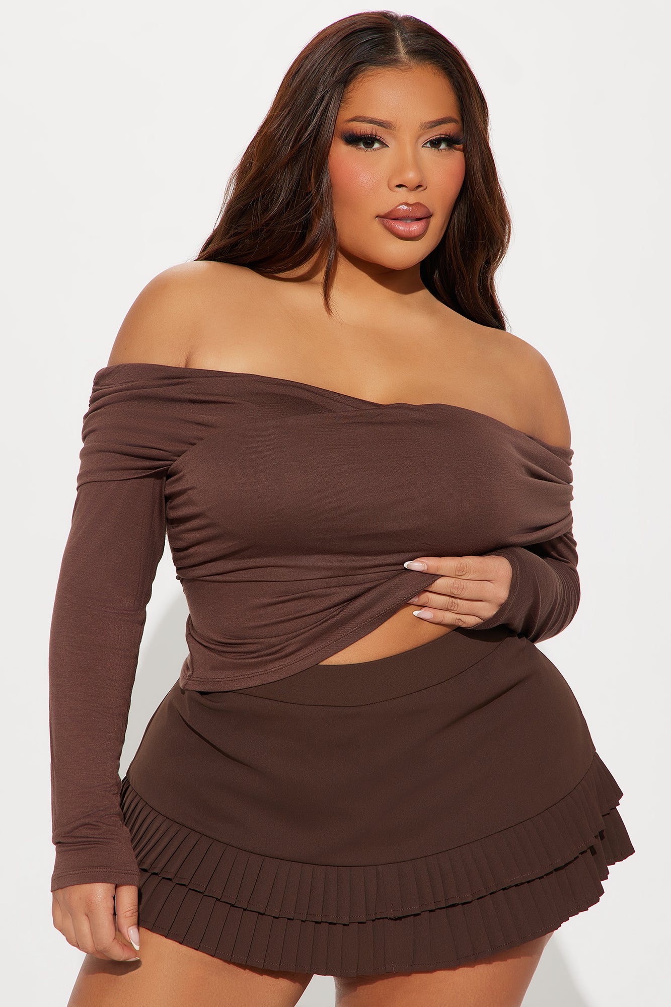 Brianne Off Shoulder Top - Chocolate