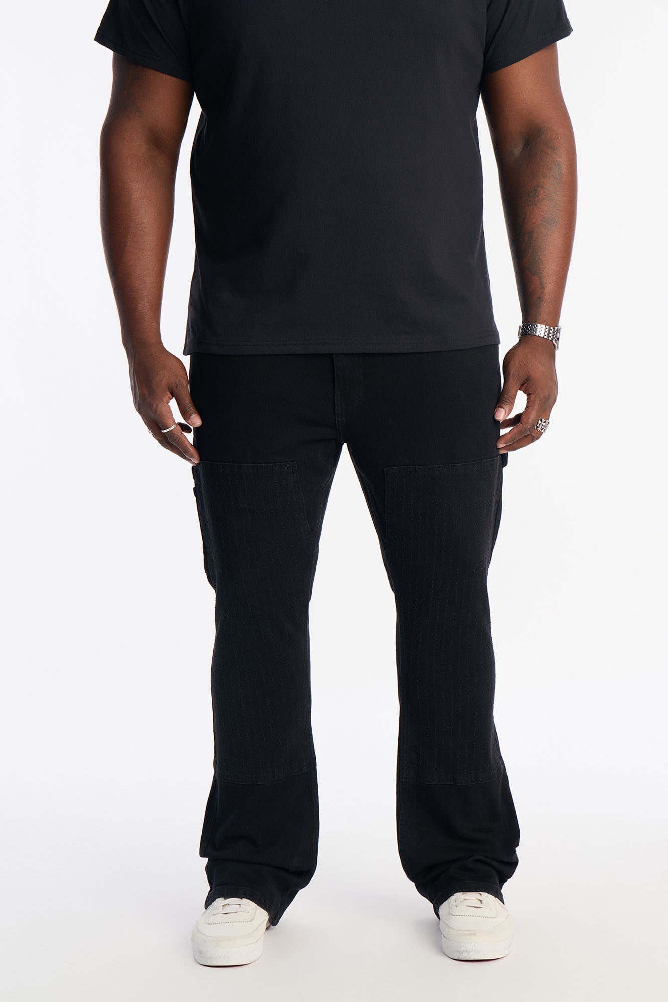 Stacked Skinny Flare Textured Carpenter Jean - Black Wash