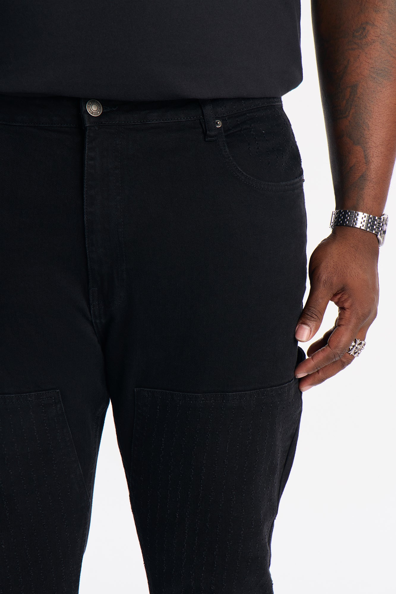 Stacked Skinny Flare Textured Carpenter Jean - Black Wash