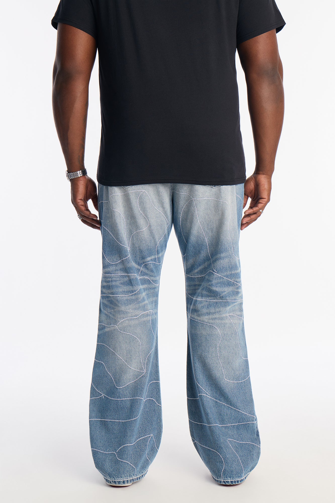 Stacked Slim Flare Powerline Stitched Jean - Medium Blue Wash