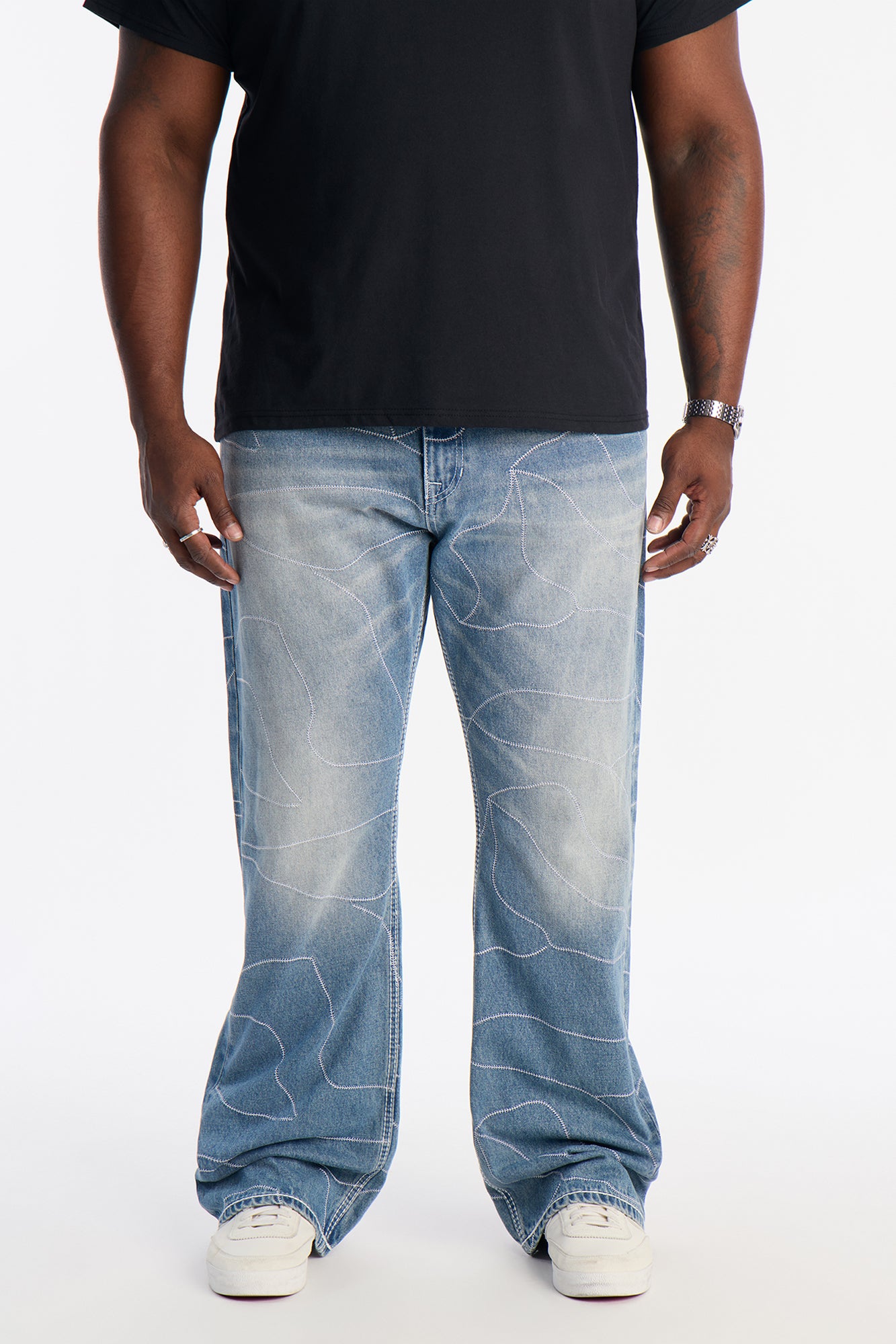 Stacked Slim Flare Powerline Stitched Jean - Medium Blue Wash