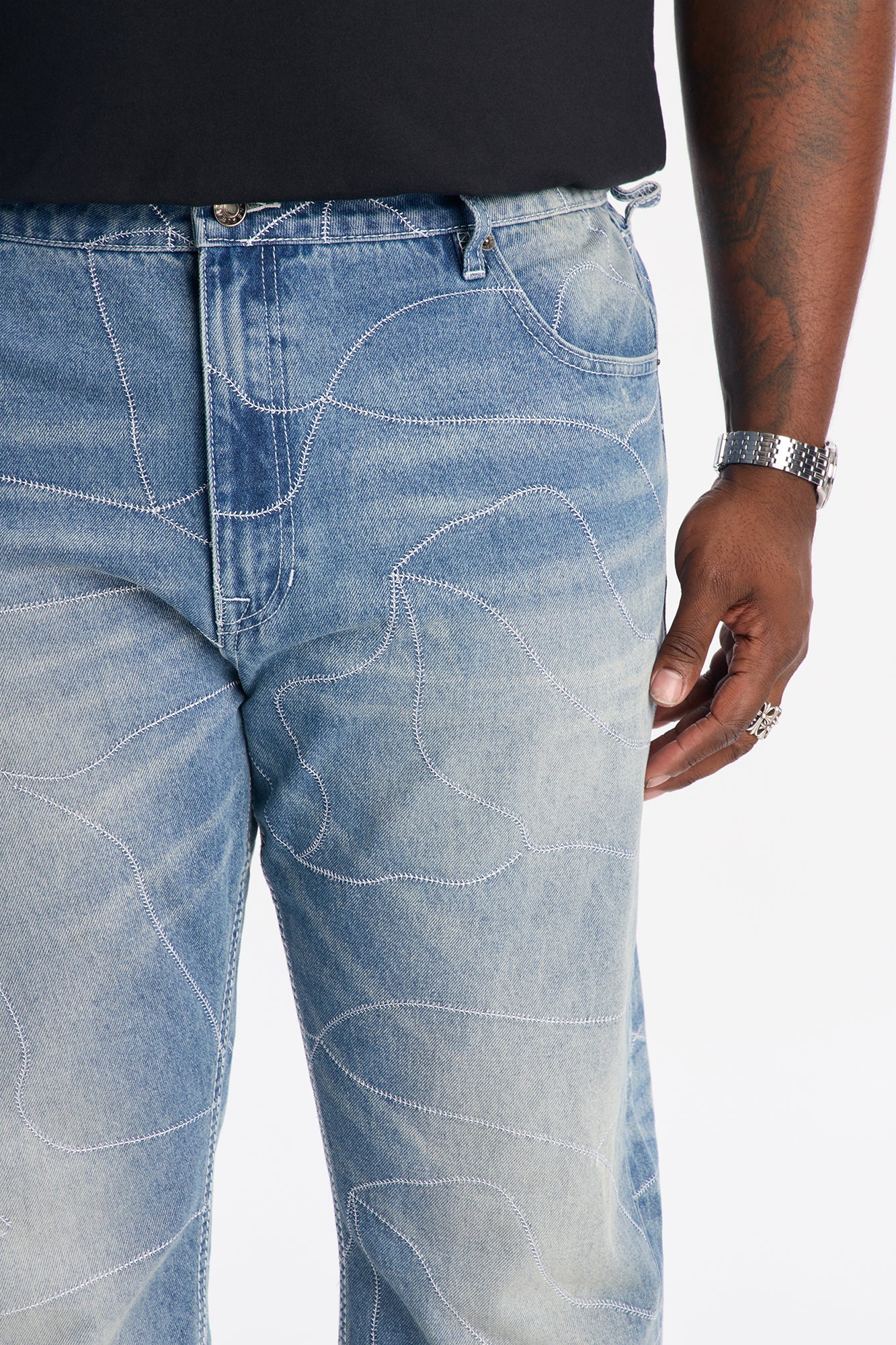Stacked Slim Flare Powerline Stitched Jean - Medium Blue Wash