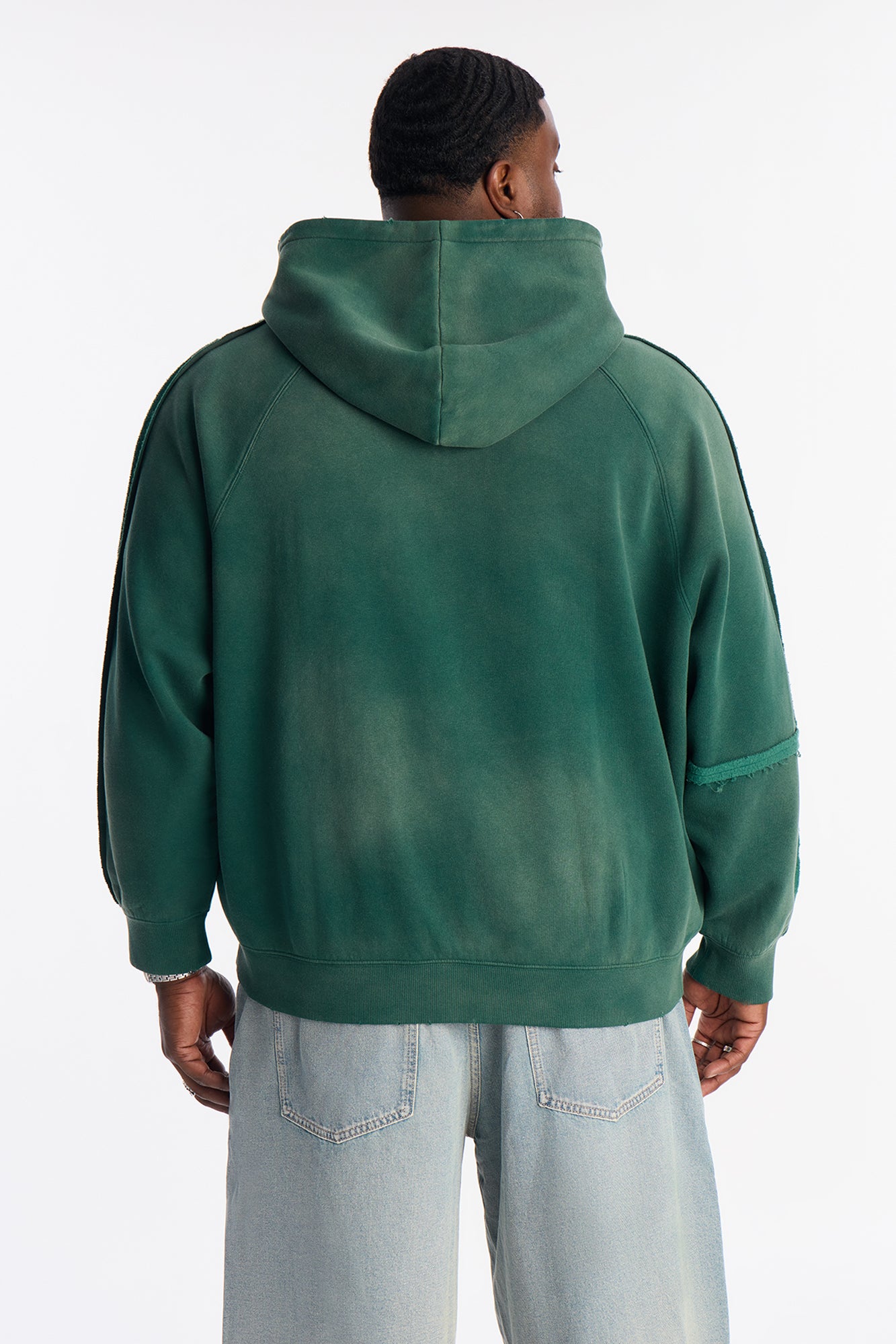 Extra Raw Faded Distressed Zip Up Hoodie - Green