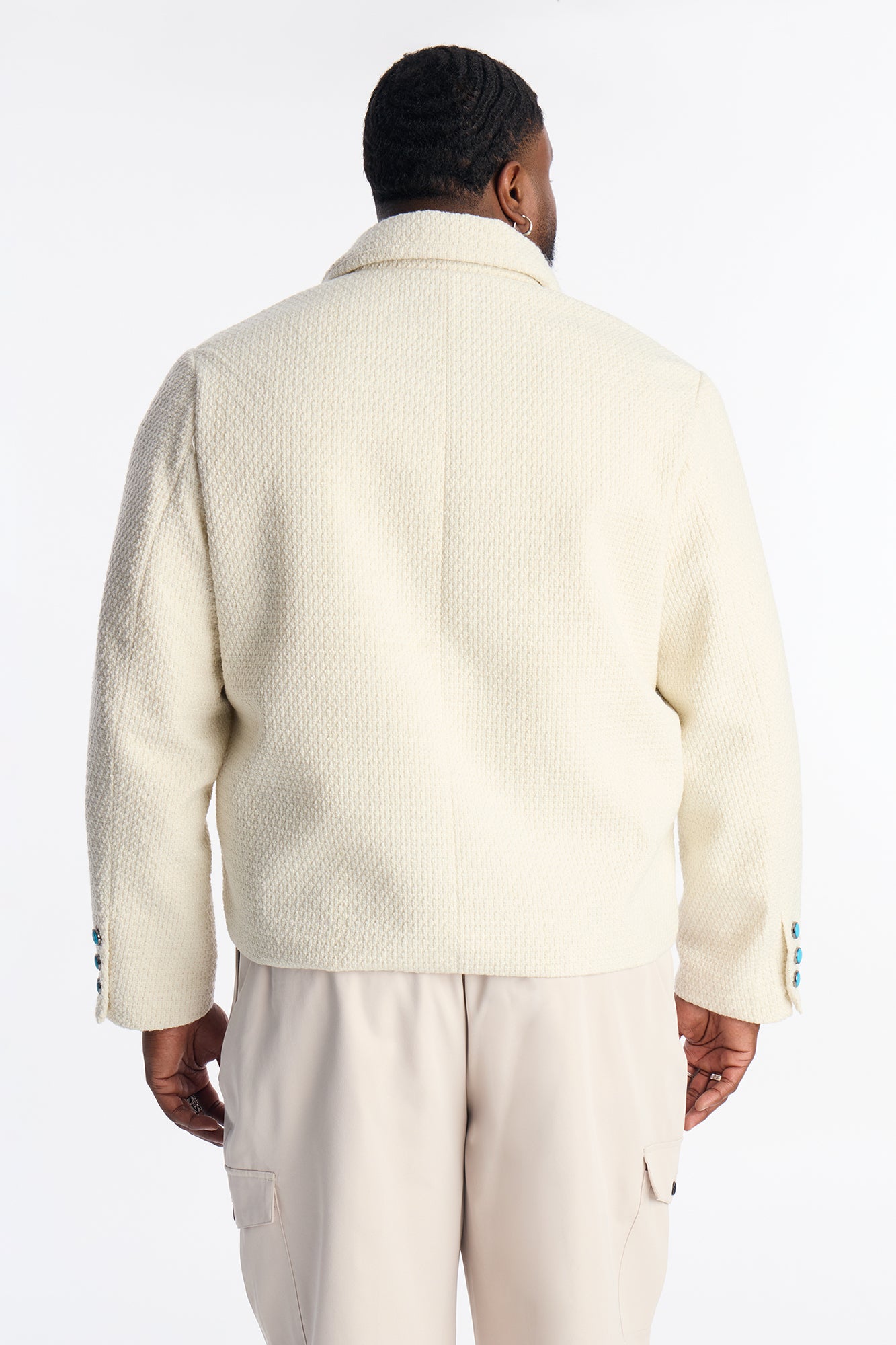 Cropped Tweed Bright Etoile Button Up Jacket - Off White