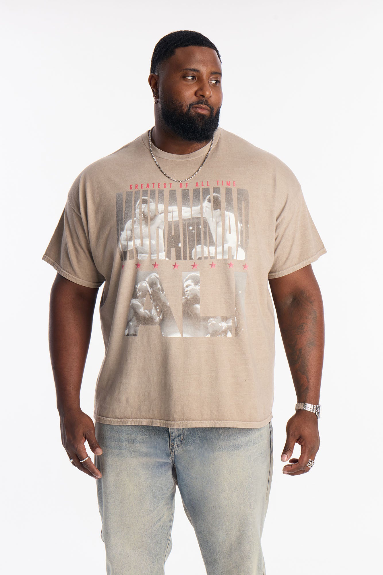 Oversized Muhammad Ali GOAT Short Sleeve Tee - Taupe