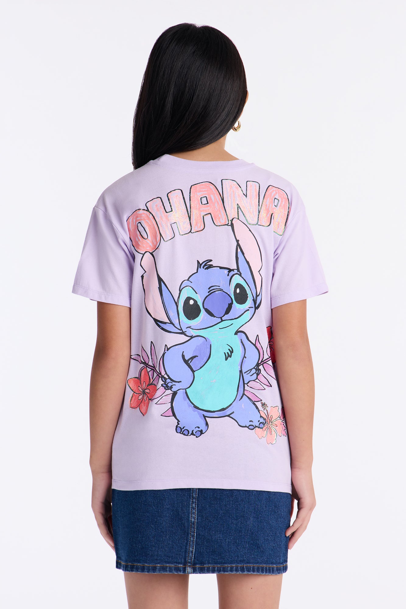 Mini Stitch Ohana Short Sleeve Front/Back Tee - Lilac